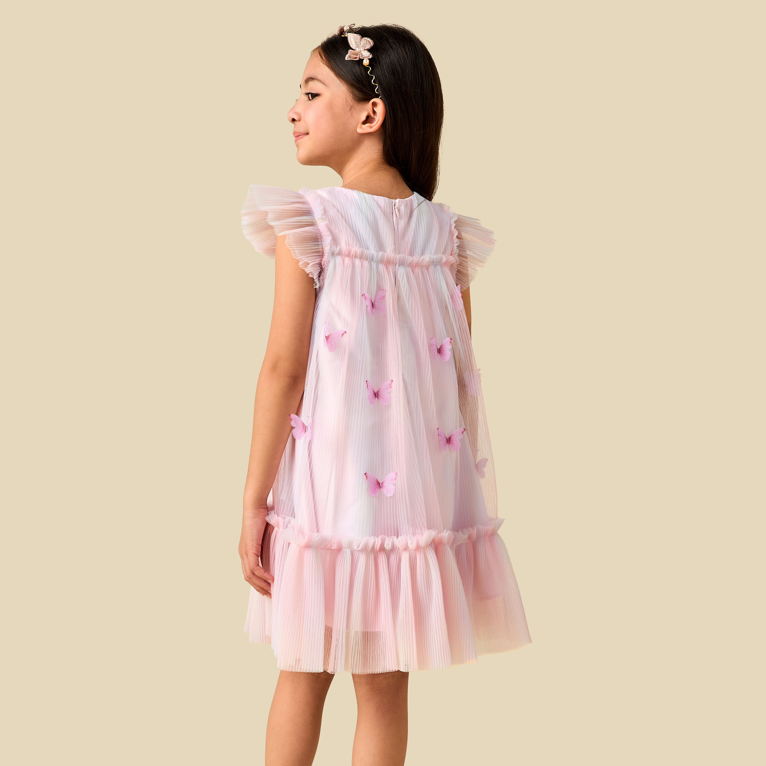 فستان بأكمام كاب وبياقة مستديرة وزخارف من جونيورز-girls-clothing-dressesandjumpsuits-image-3