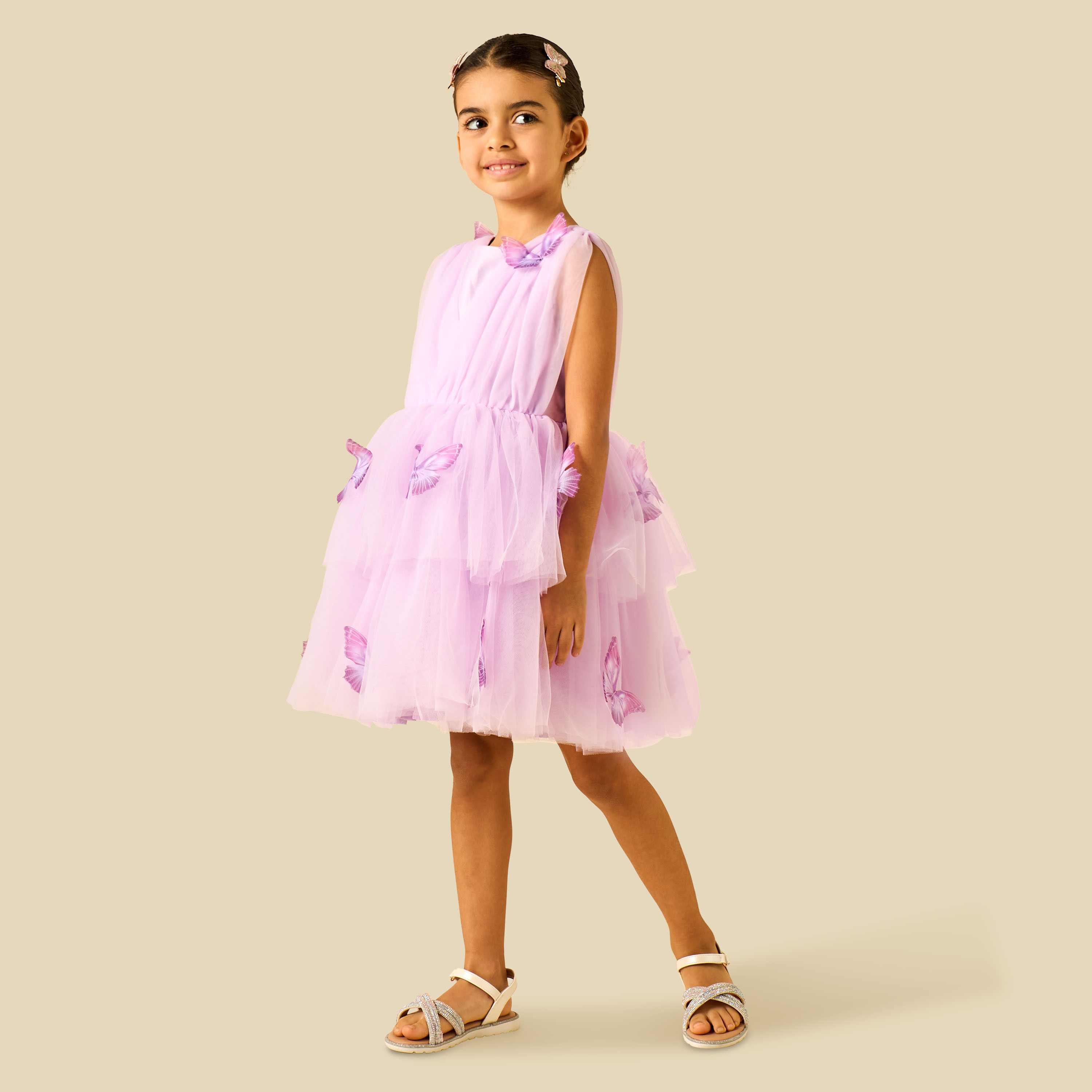 Juniors Round Neck Sleeveless Dress with Butterfly Applique-girls-clothing-dressesandjumpsuits-image-2