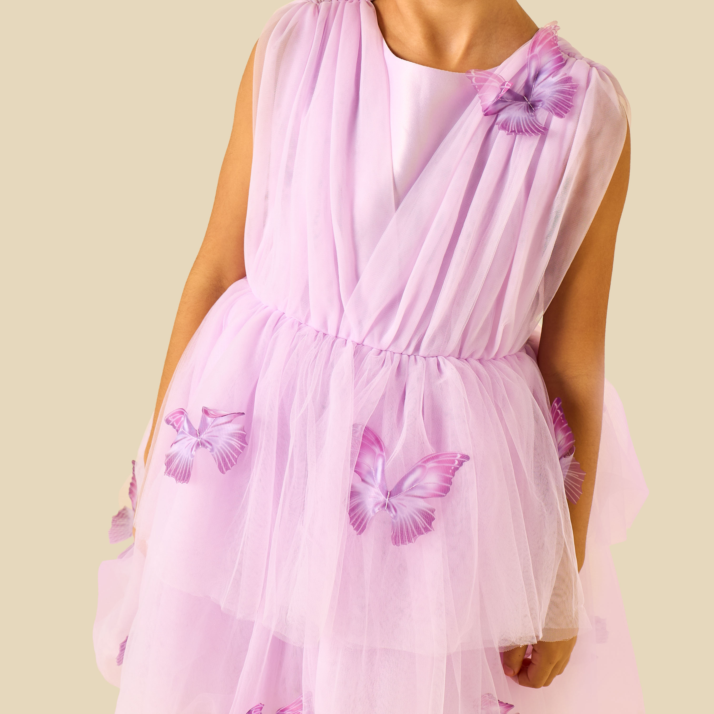 Juniors Round Neck Sleeveless Dress with Butterfly Applique-girls-clothing-dressesandjumpsuits-image-4