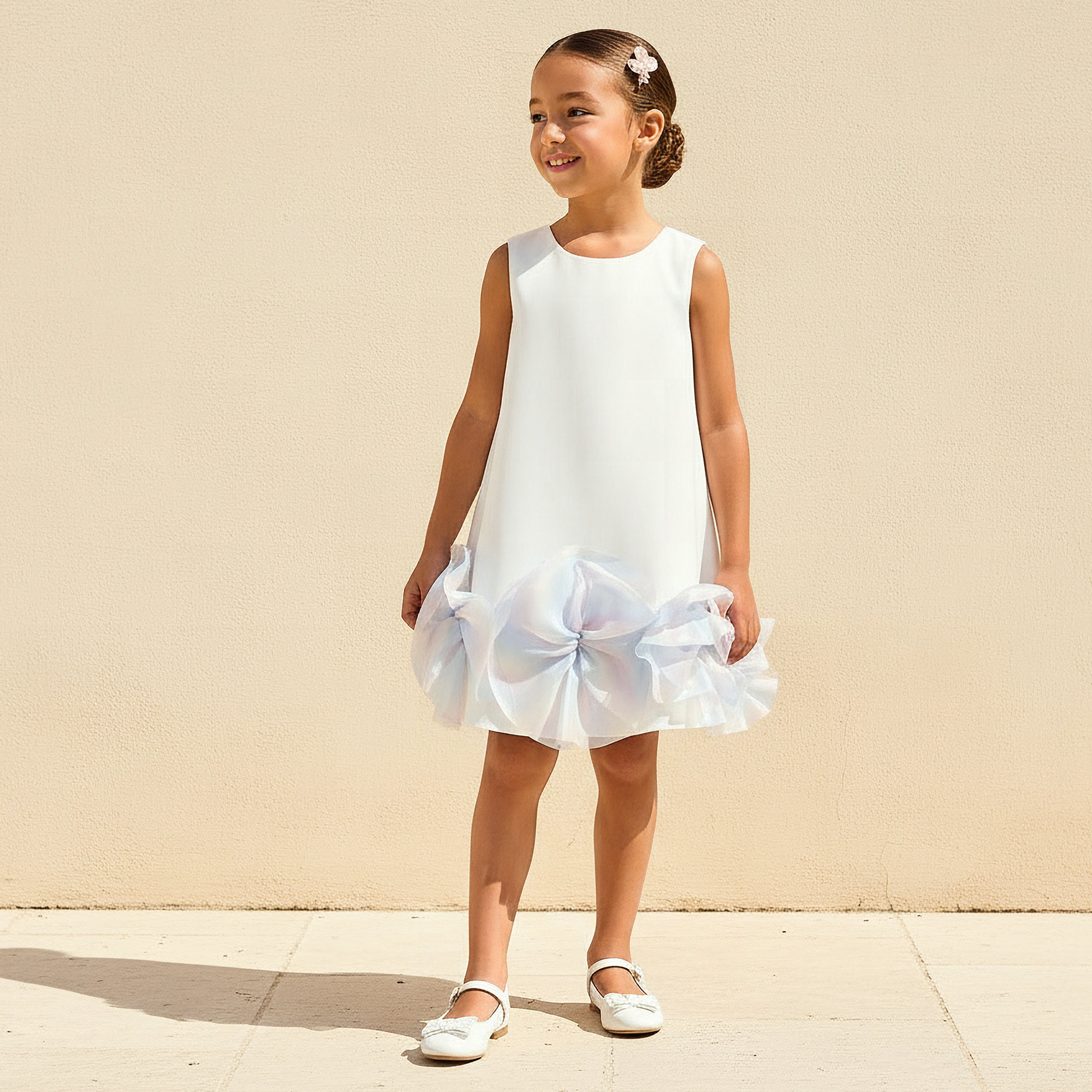 Juniors Round Neck Sleeveless A-line Dress with Floral Applique-girls-clothing-dressesandjumpsuits-image-1