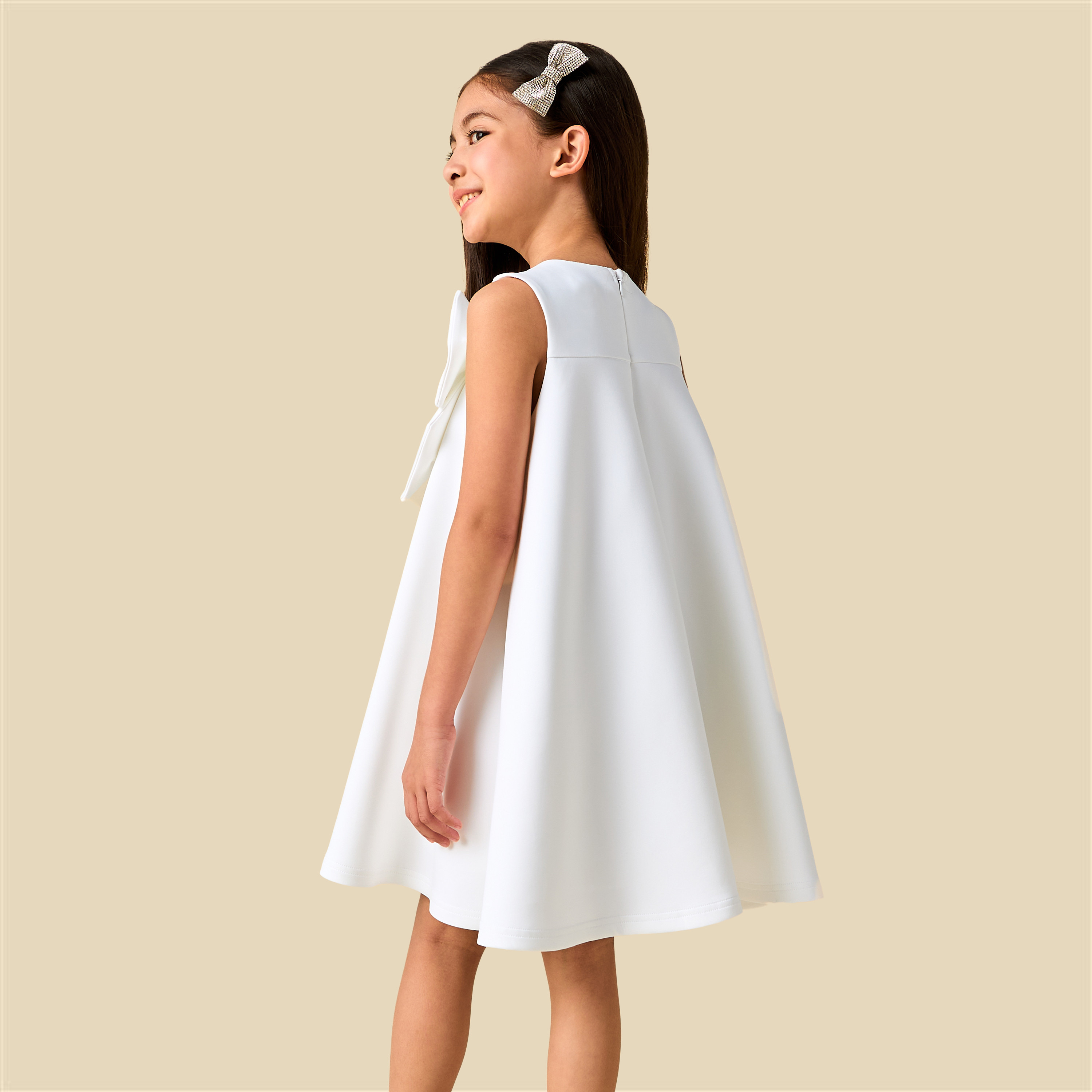 Juniors Round Neck Sleeveless Dress with Bow Embellishment-girls-clothing-dressesandjumpsuits-image-3