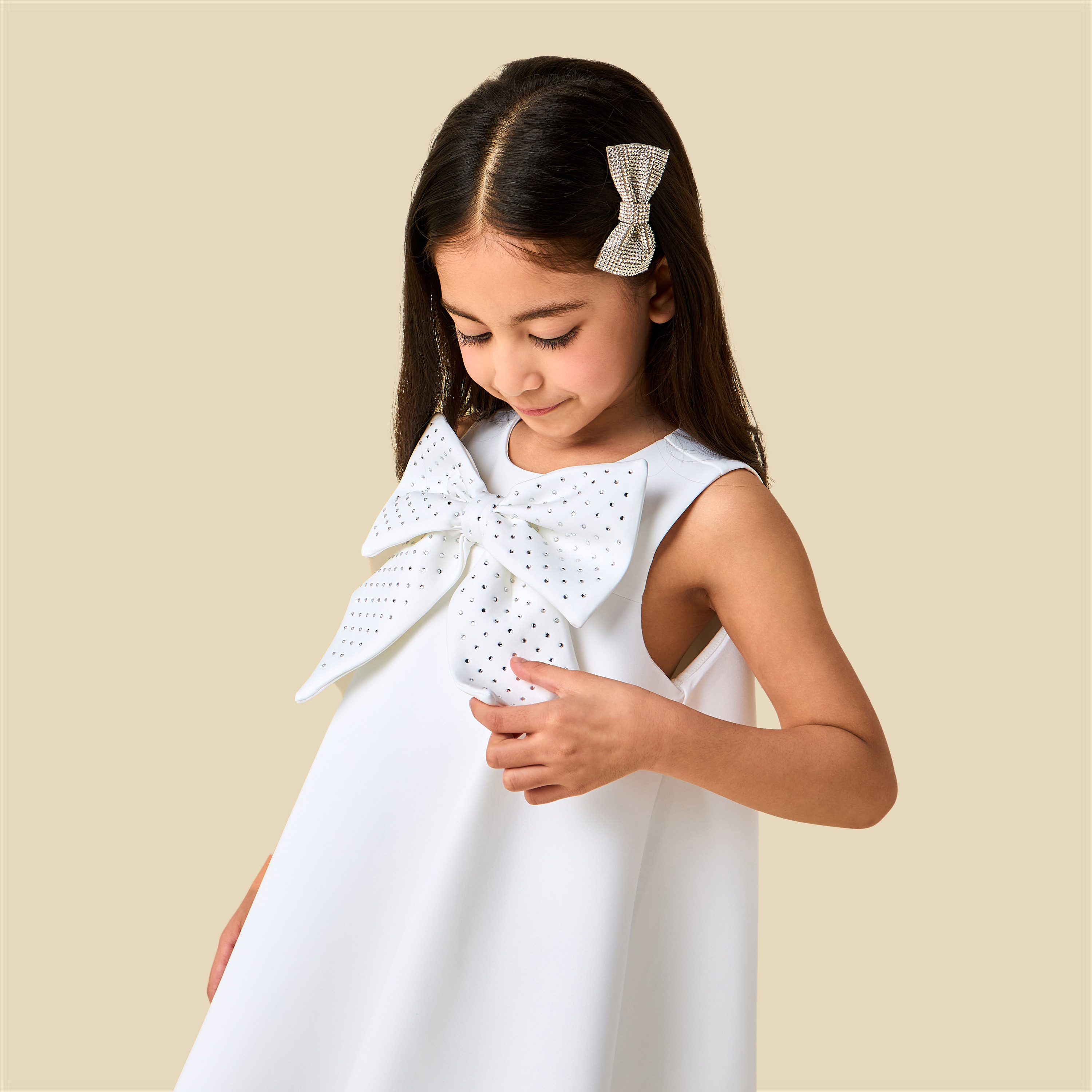 Juniors Round Neck Sleeveless Dress with Bow Embellishment-girls-clothing-dressesandjumpsuits-image-4