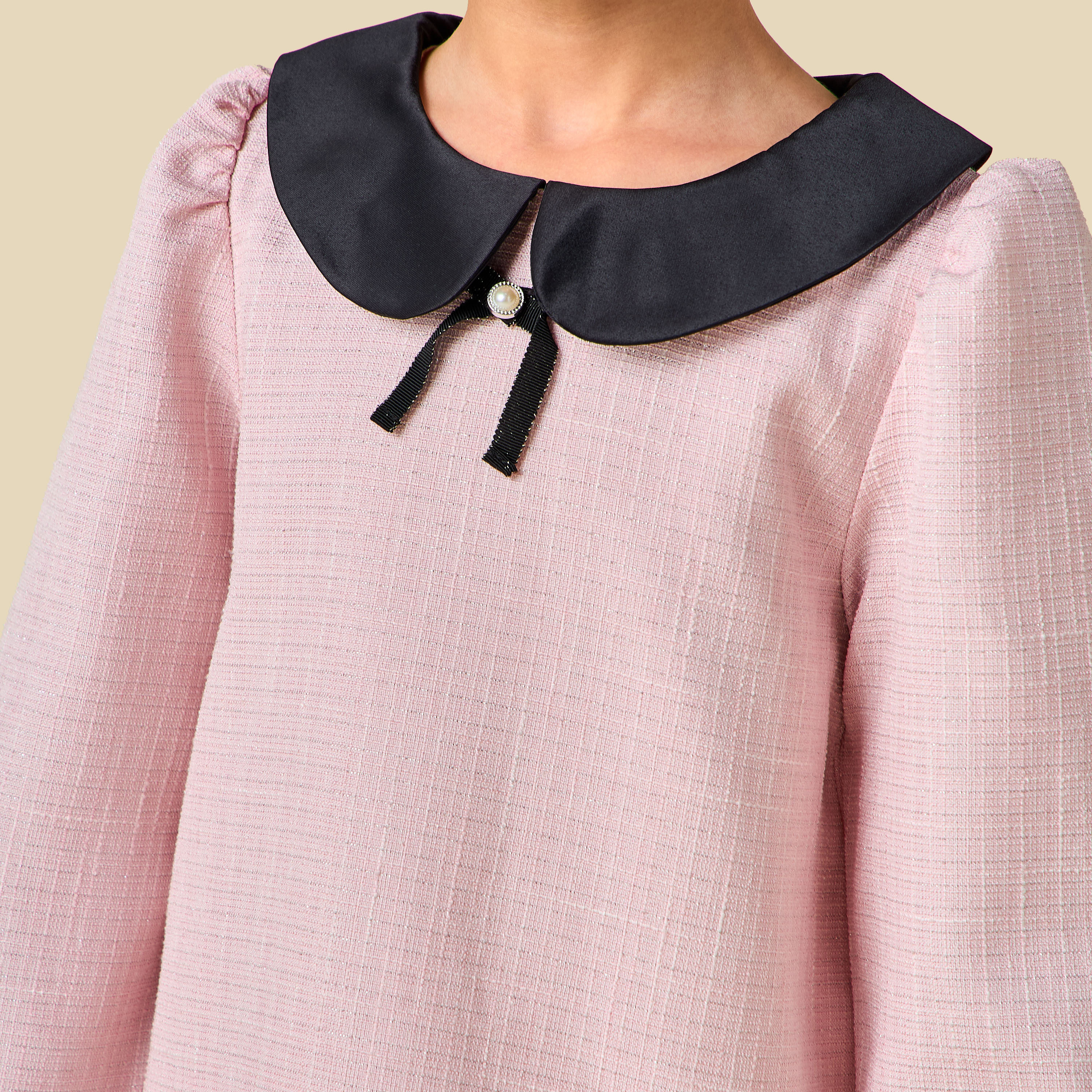 Juniors Peter Pan Collar Long Sleeves Dress with Pearl Embellishment-girls-clothing-dressesandjumpsuits-image-4