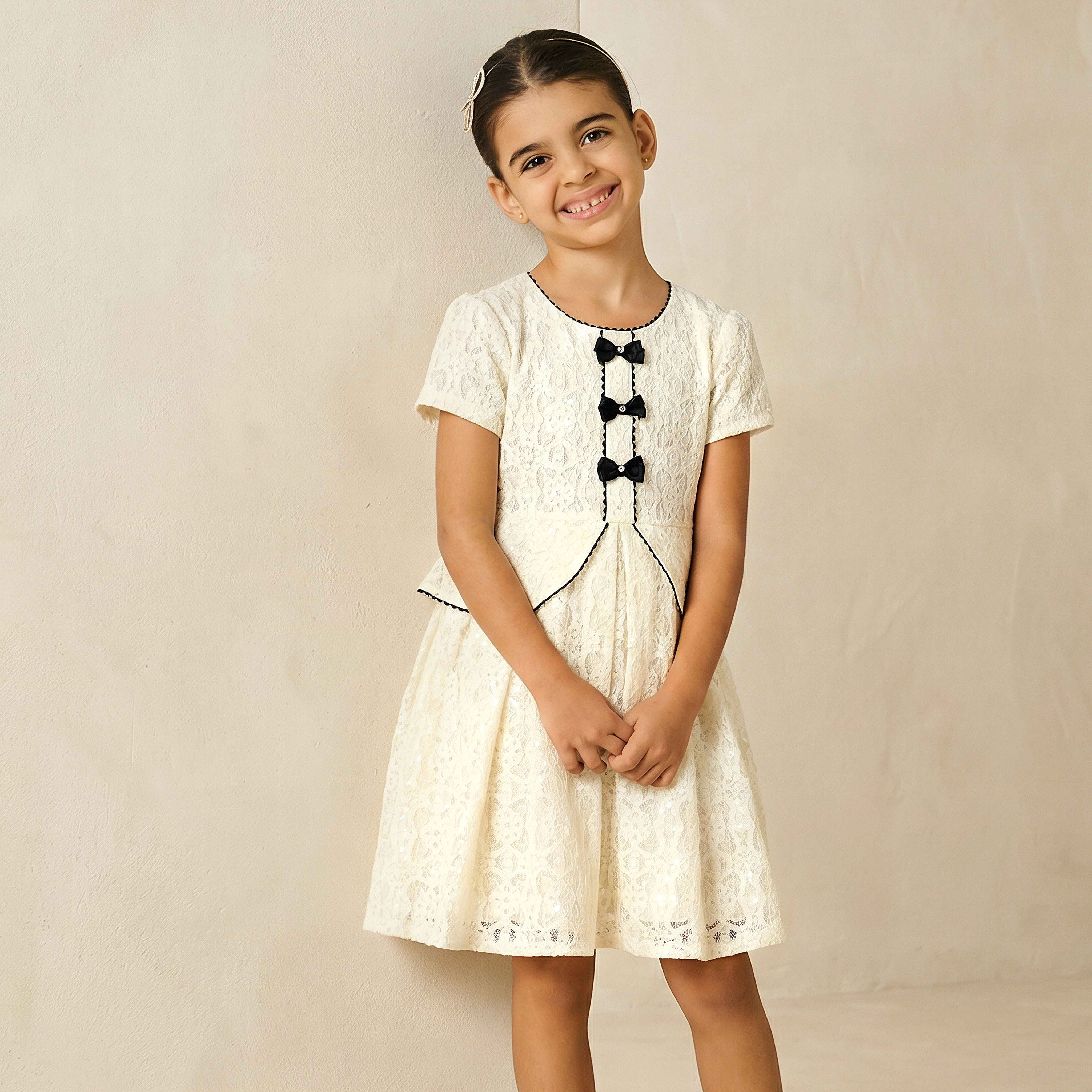 Juniors Round Neck Short Sleeves Dress with Embellished Detail-girls-clothing-dressesandjumpsuits-image-1