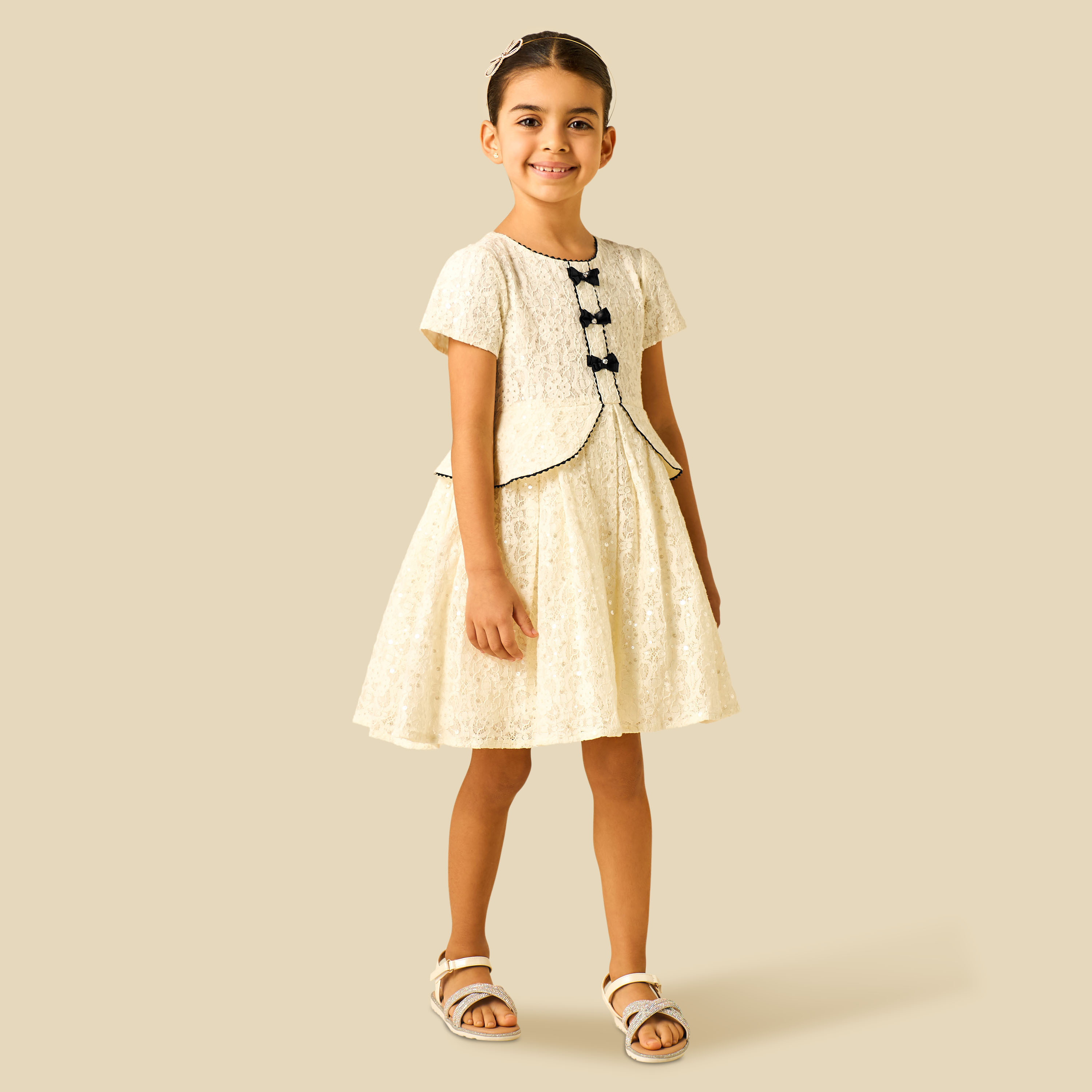 Juniors Round Neck Short Sleeves Dress with Embellished Detail-girls-clothing-dressesandjumpsuits-image-2