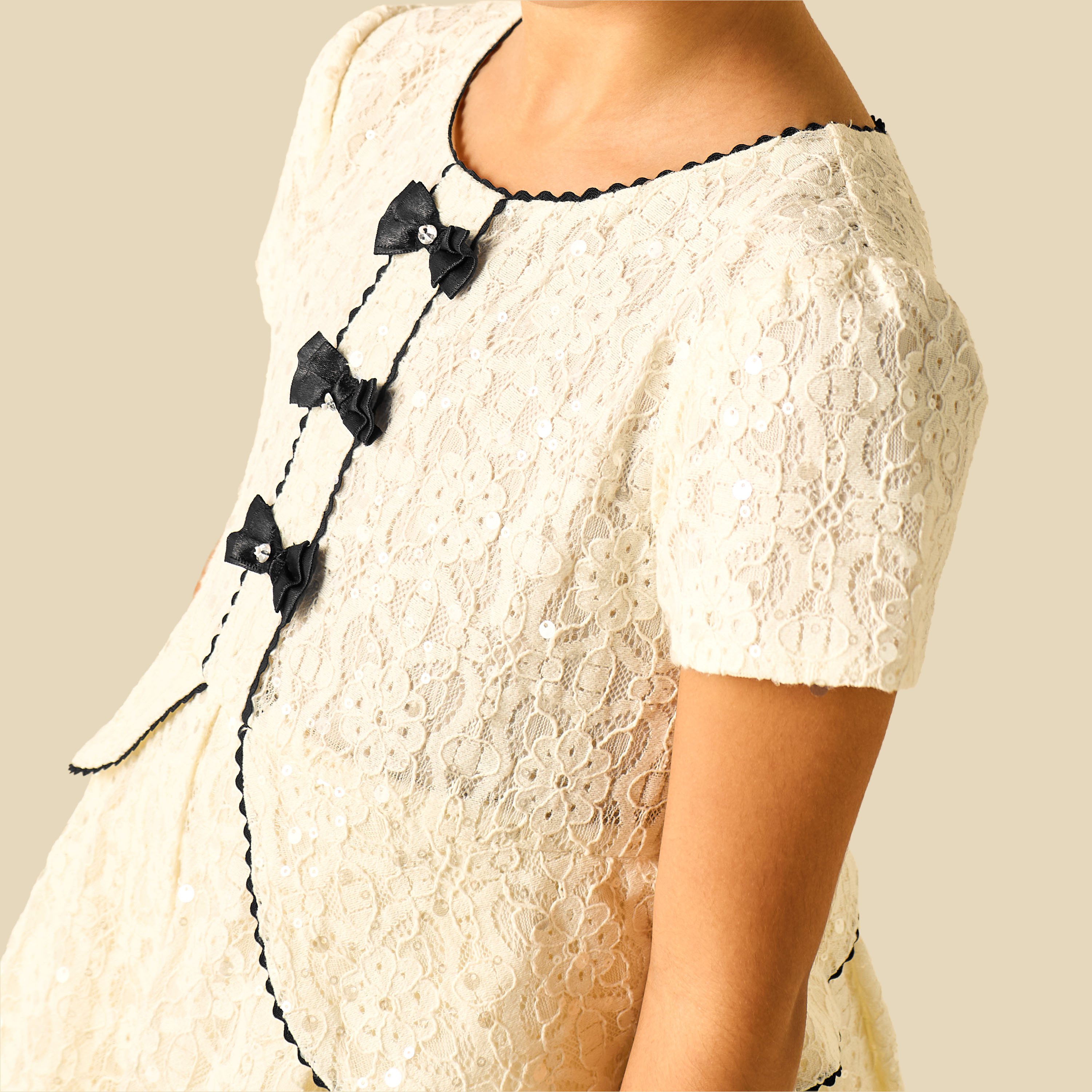 Juniors Round Neck Short Sleeves Dress with Embellished Detail-girls-clothing-dressesandjumpsuits-image-4