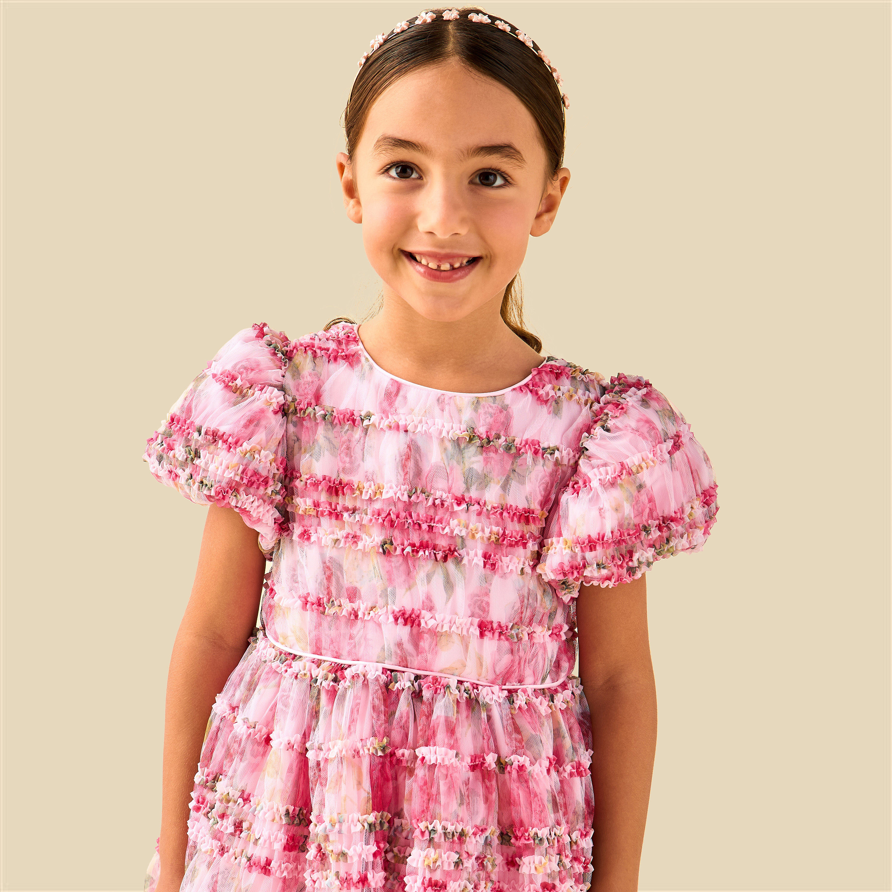 Juniors Round Neck Short Sleeves Tiered Dress with Floral Print-girls-clothing-dressesandjumpsuits-image-4