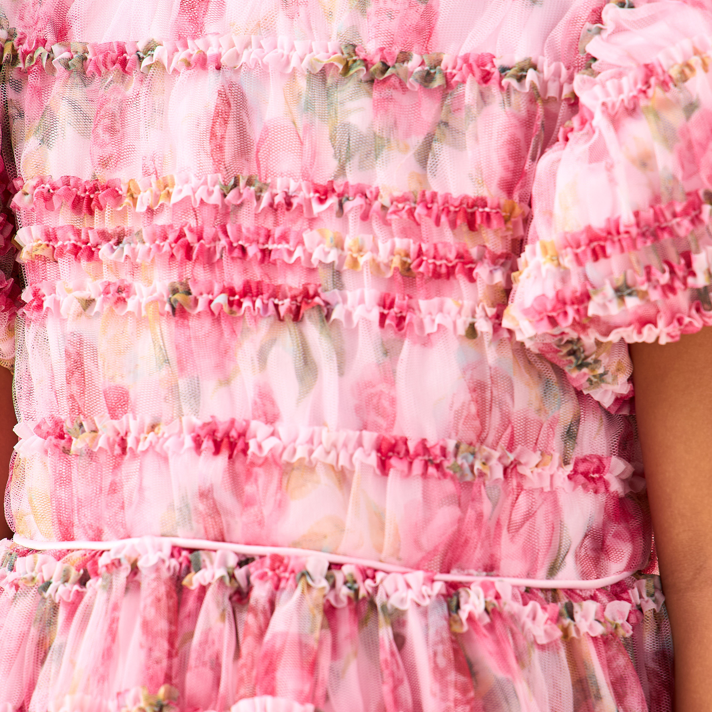 Juniors Round Neck Short Sleeves Tiered Dress with Floral Print-girls-clothing-dressesandjumpsuits-image-5