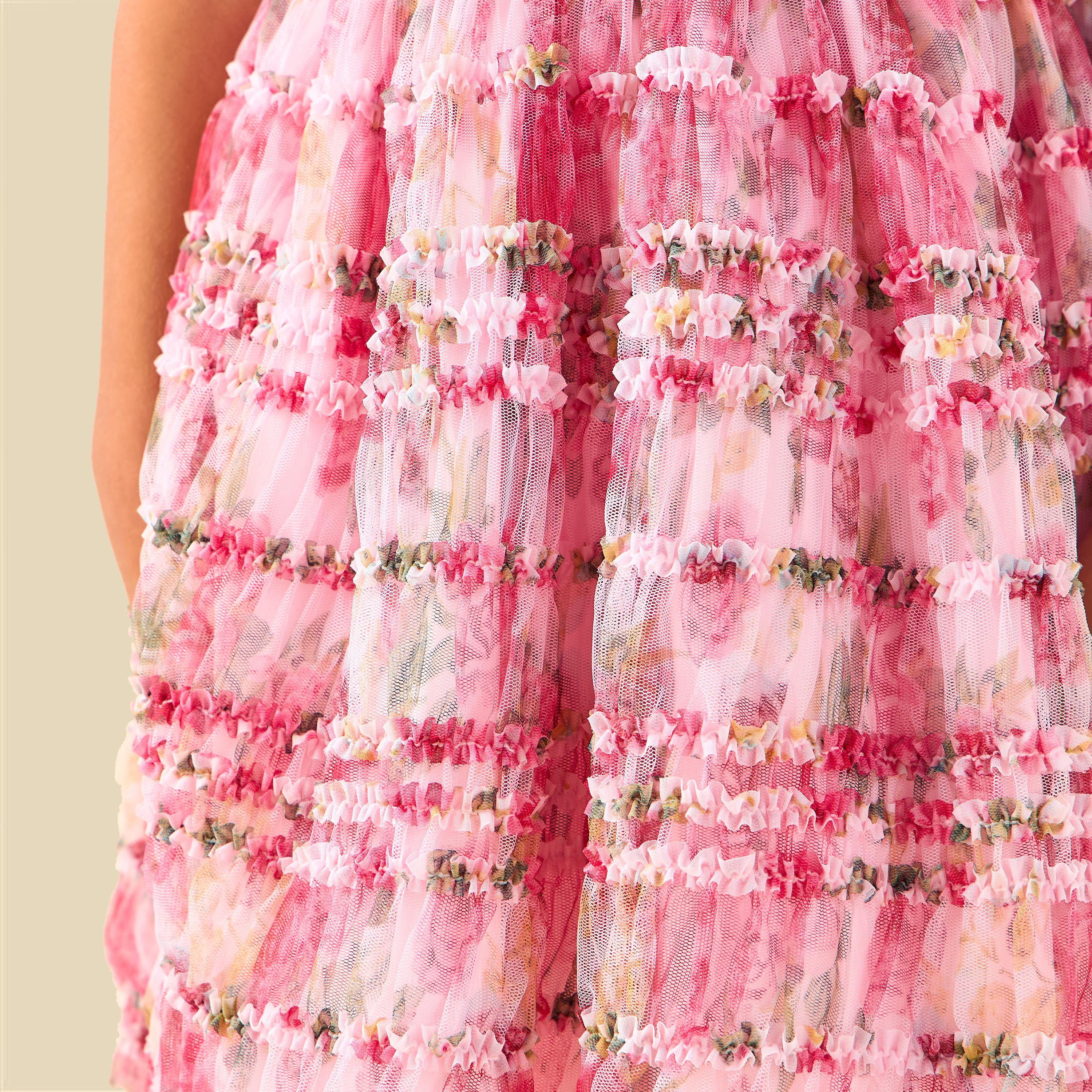 Juniors Round Neck Short Sleeves Tiered Dress with Floral Print-girls-clothing-dressesandjumpsuits-image-6