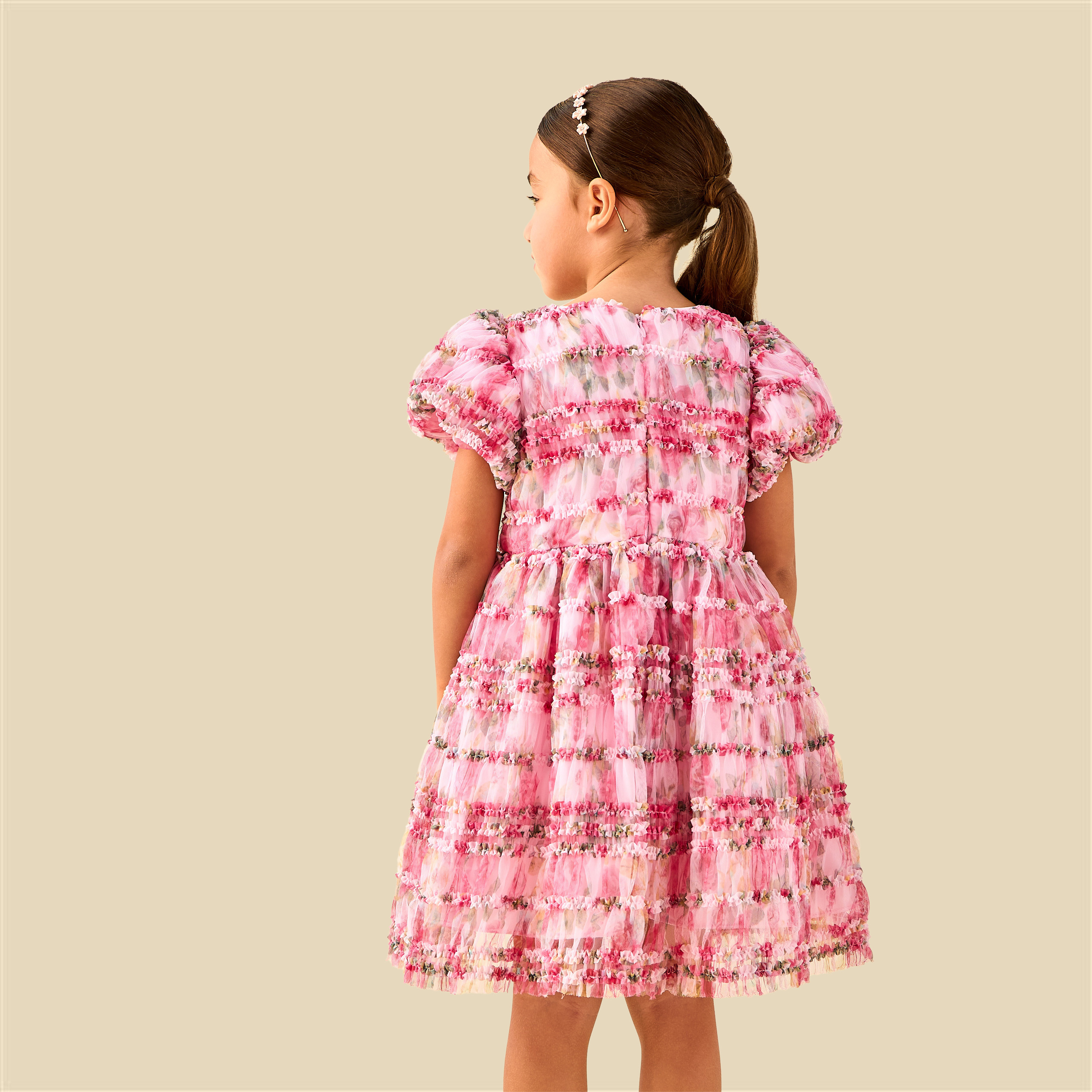 Juniors Round Neck Short Sleeves Tiered Dress with Floral Print-girls-clothing-dressesandjumpsuits-image-7