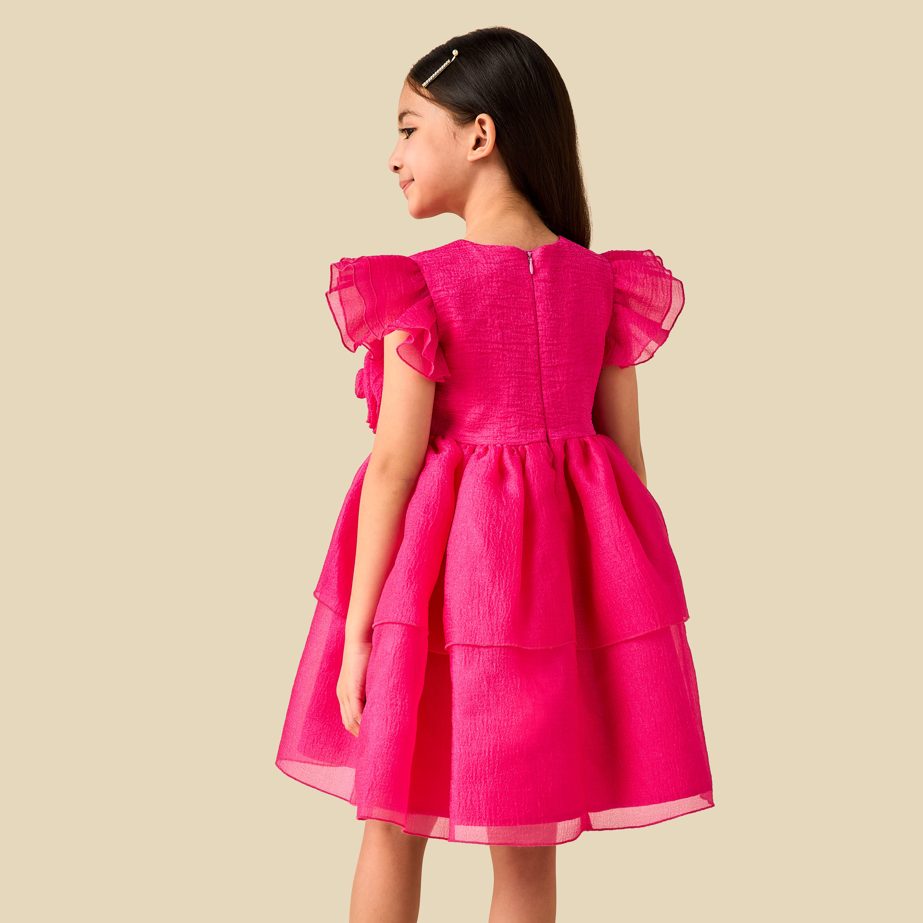 Juniors Round Neck Cap Sleeves Dress with Floral Applique-girls-clothing-dressesandjumpsuits-image-3