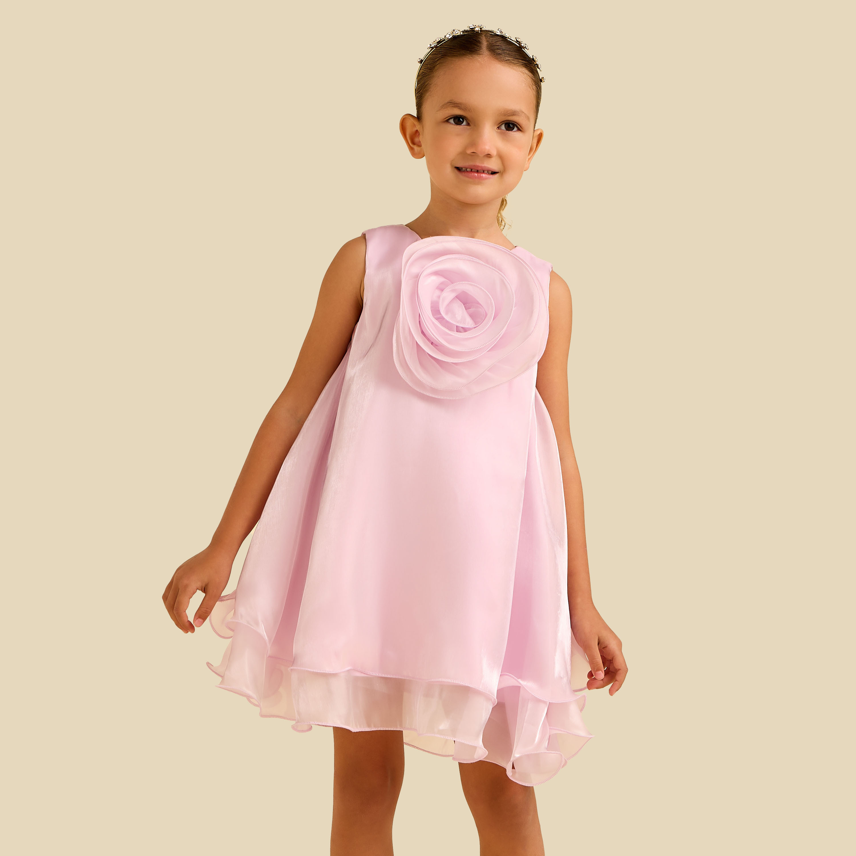 Juniors Round Neck Sleeveless Dress with Floral Applique-girls-clothing-dressesandjumpsuits-image-1