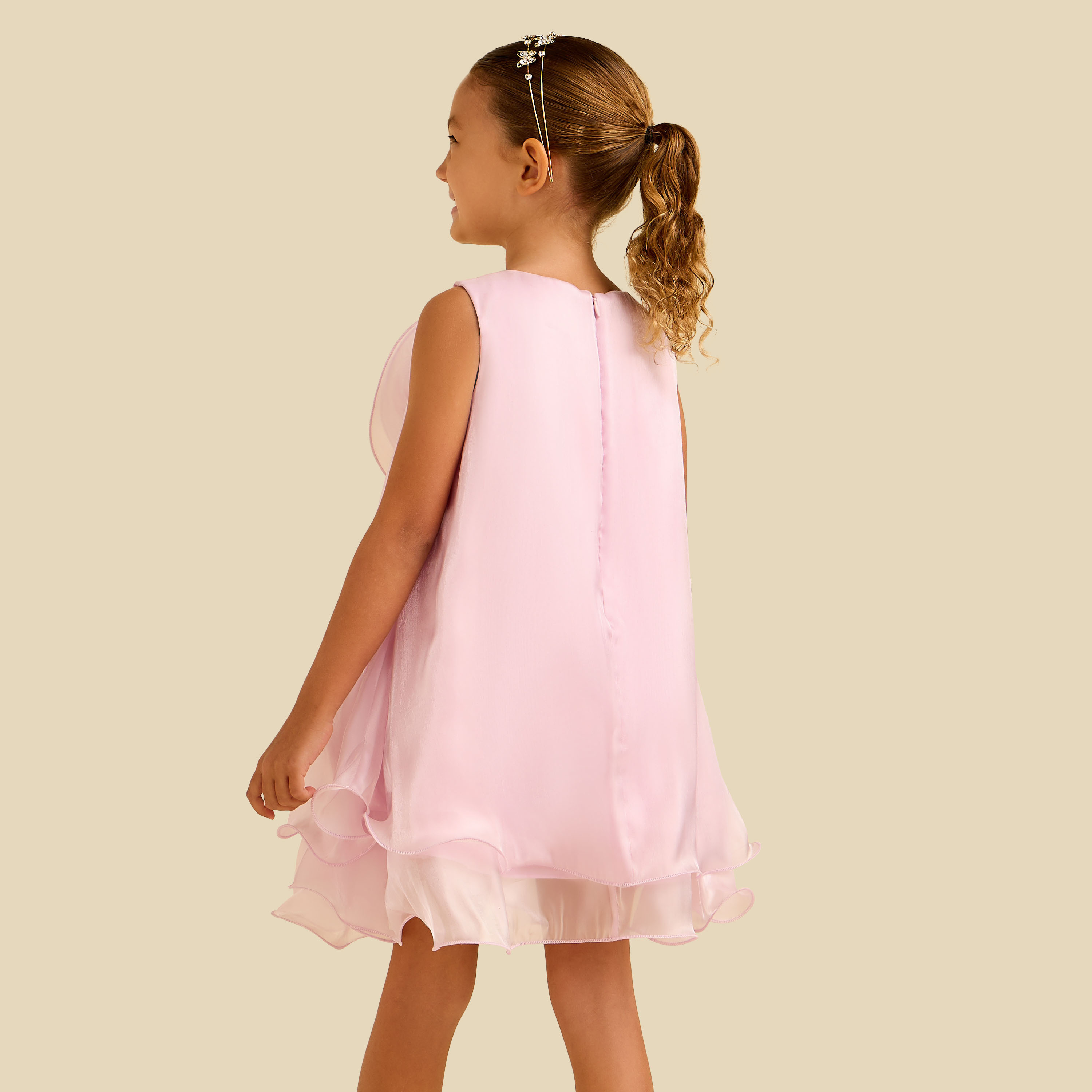 Juniors Round Neck Sleeveless Dress with Floral Applique-girls-clothing-dressesandjumpsuits-image-3