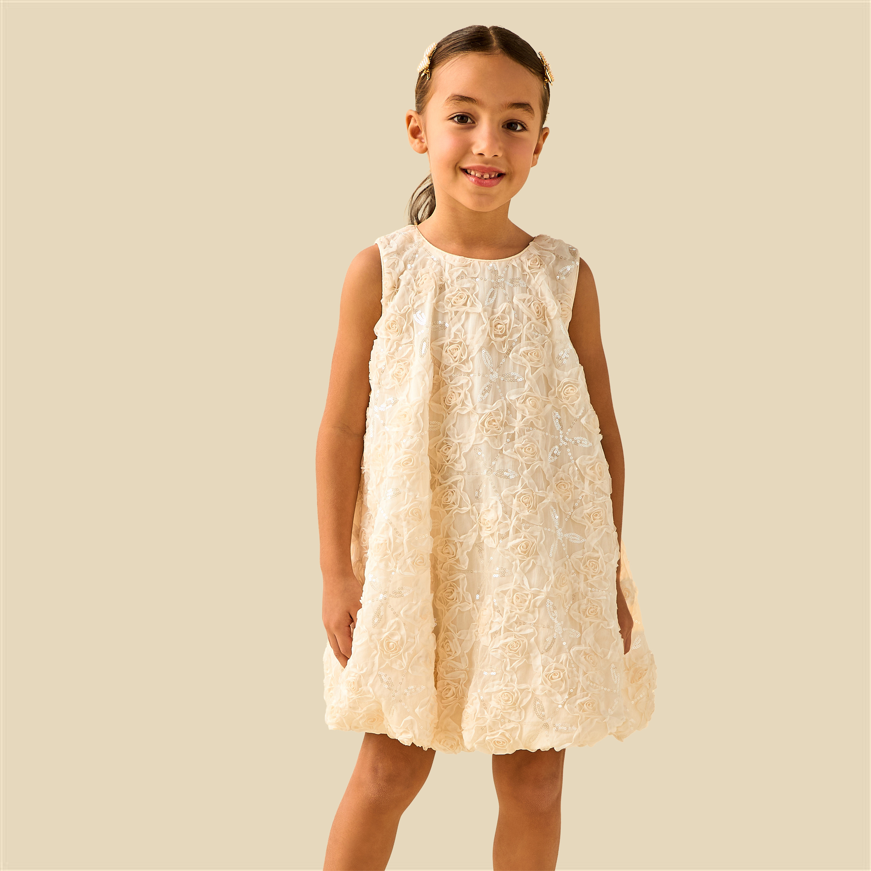 Juniors Round Neck Dress and Bolero Set with Floral Lace Texture-girls-clothing-dressesandjumpsuits-image-3