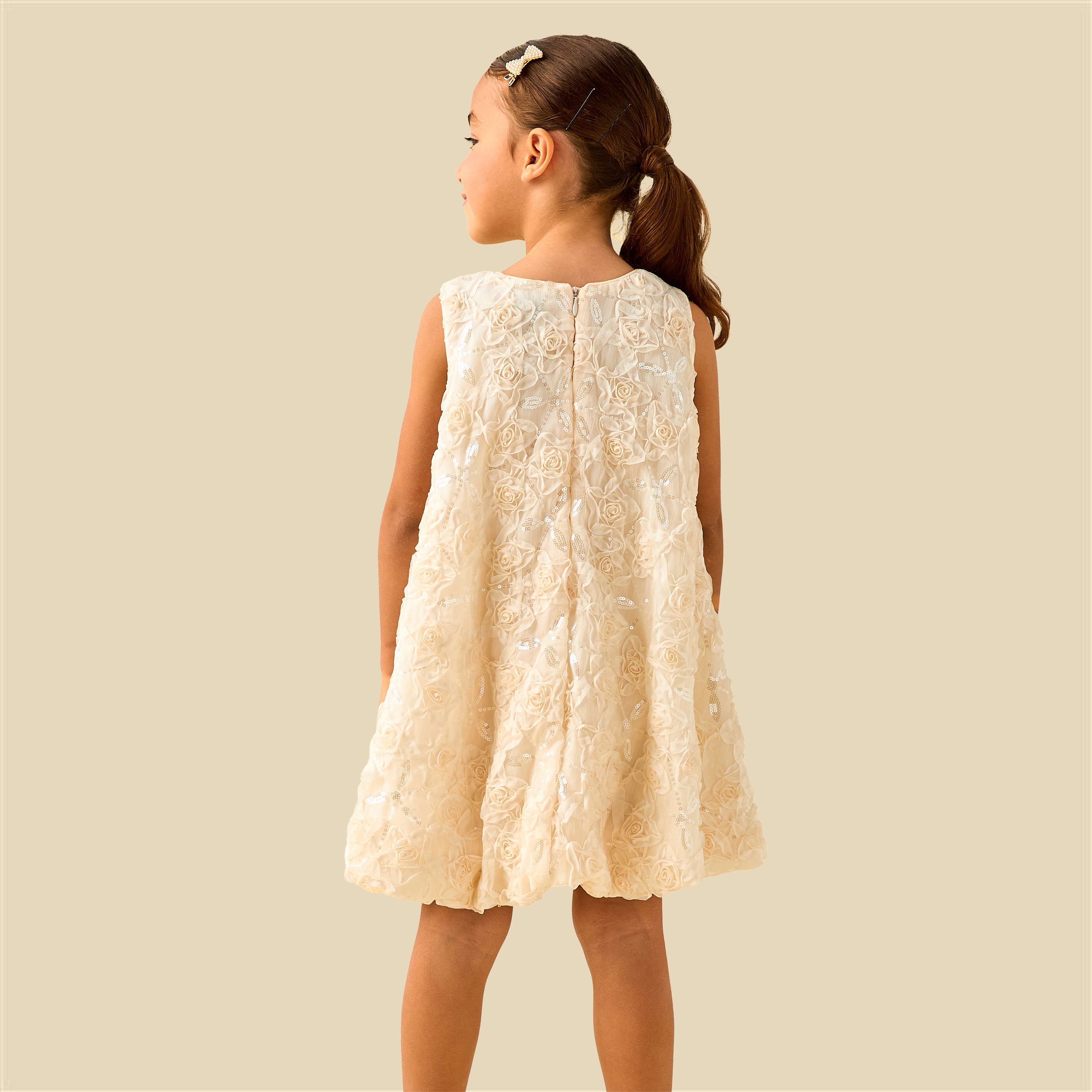 Juniors Round Neck Dress and Bolero Set with Floral Lace Texture-girls-clothing-dressesandjumpsuits-image-4