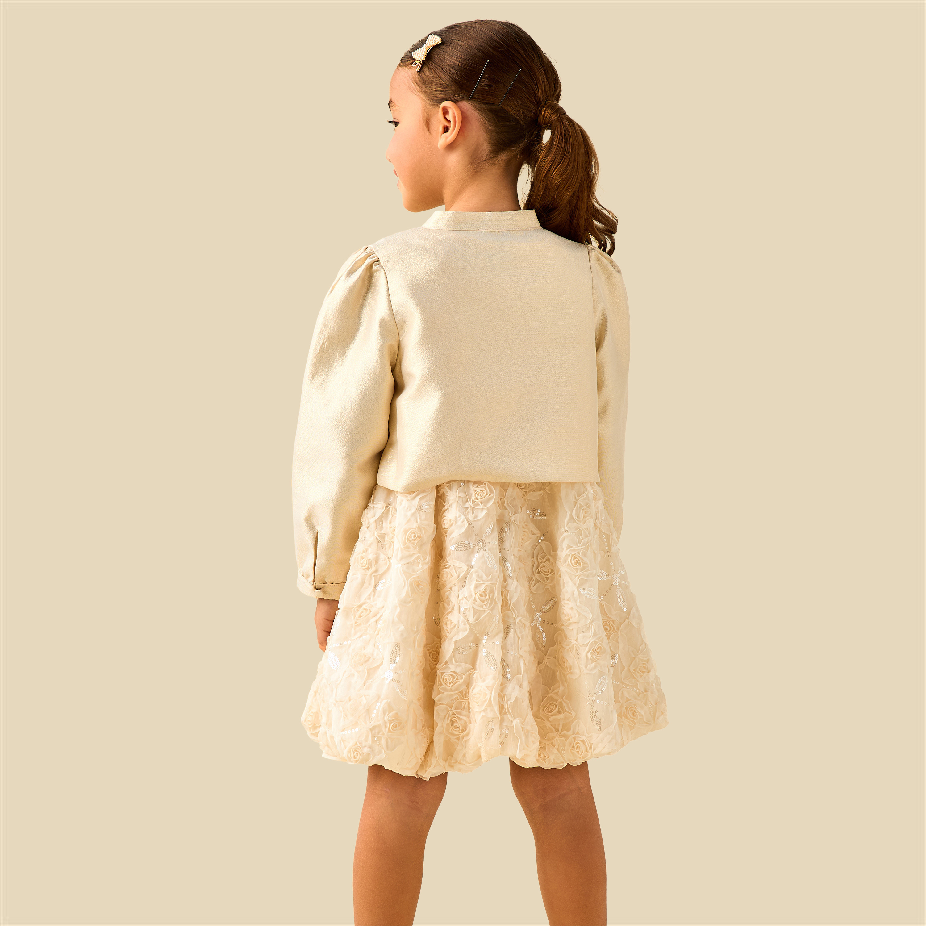 Juniors Round Neck Dress and Bolero Set with Floral Lace Texture-girls-clothing-dressesandjumpsuits-image-5