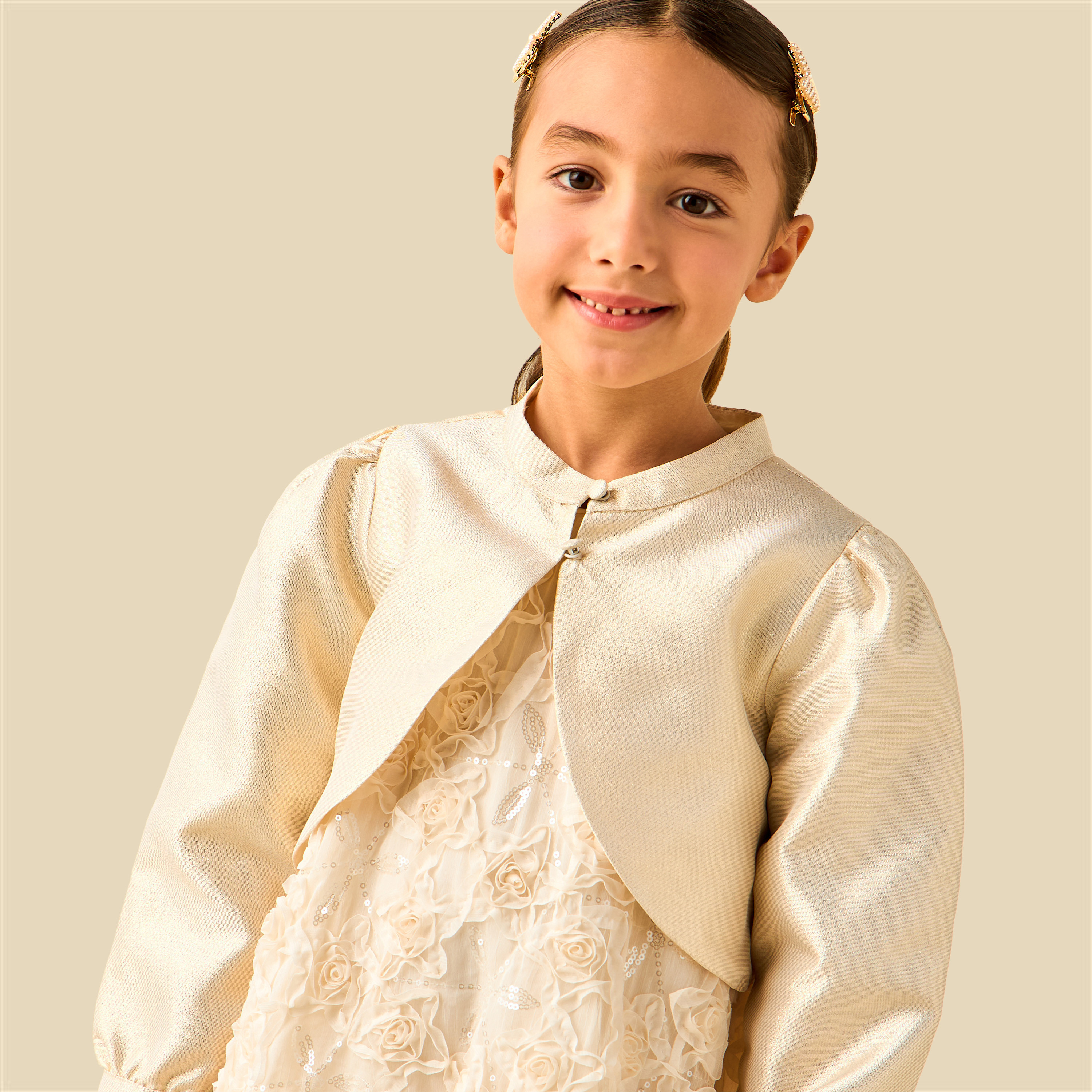 Juniors Round Neck Dress and Bolero Set with Floral Lace Texture-girls-clothing-dressesandjumpsuits-image-6