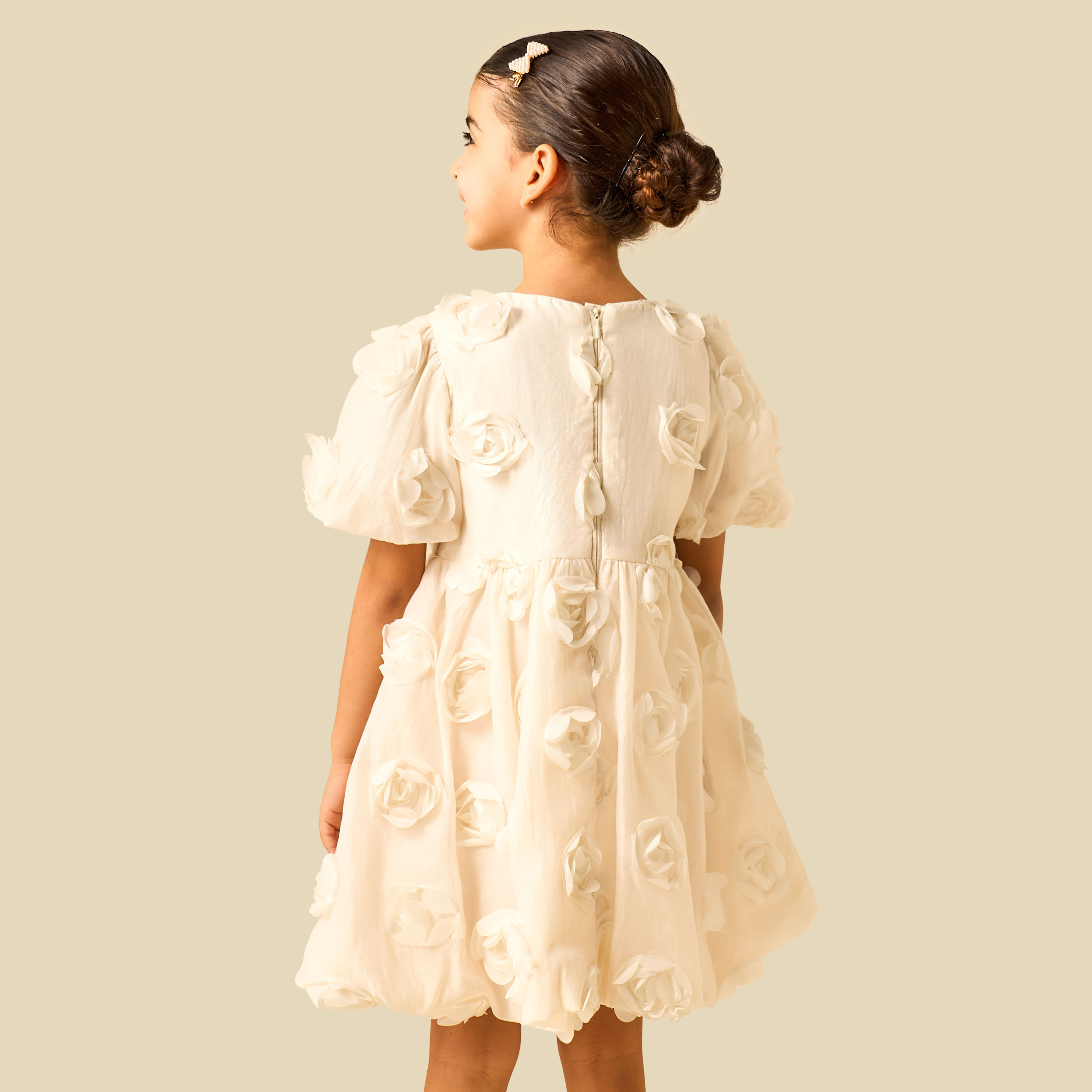 Juniors Round Neck Short Sleeves A-line Dress with Floral Applique-girls-clothing-dressesandjumpsuits-image-3