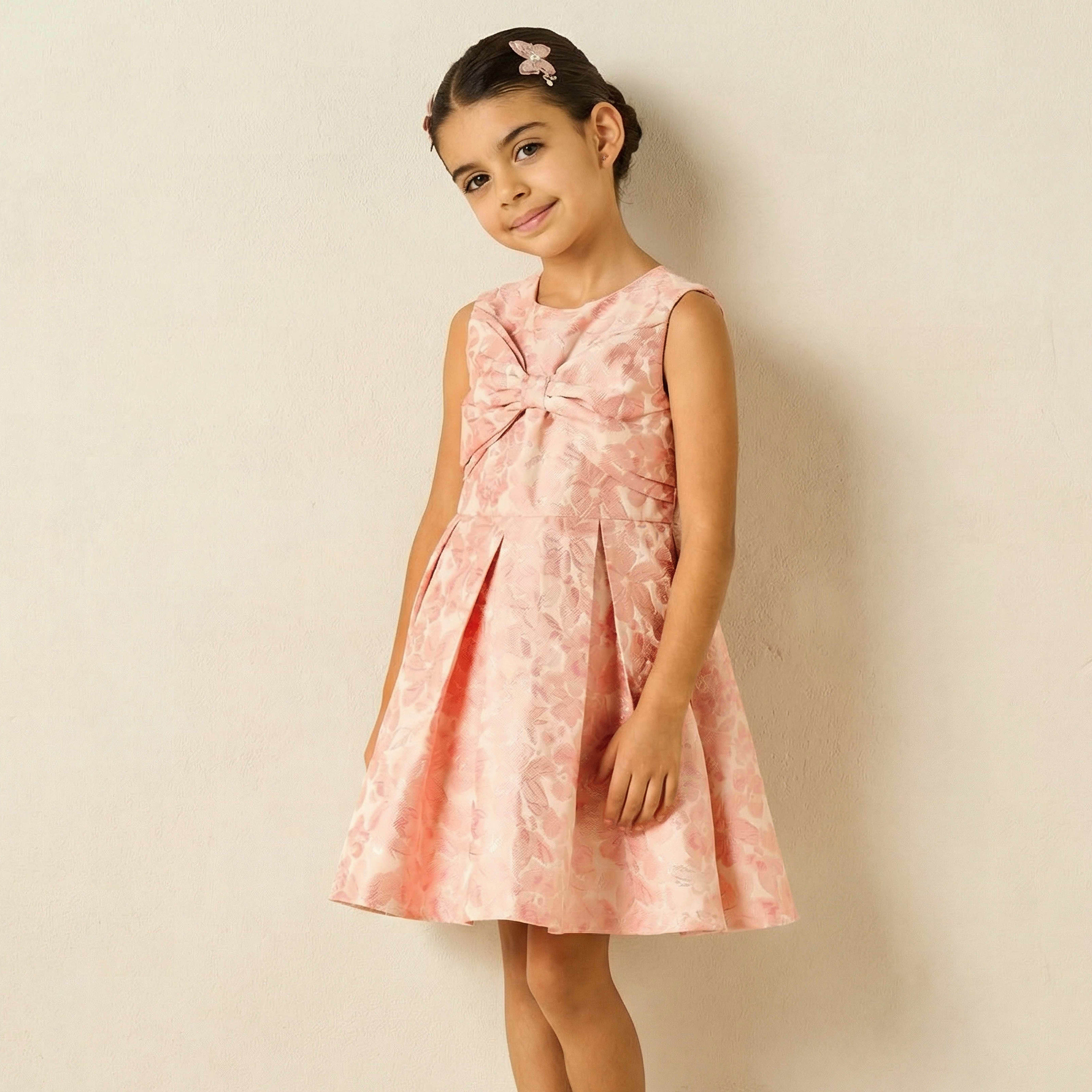 Juniors Round Neck Sleeveless Dress with Floral Print-girls-clothing-dressesandjumpsuits-image-1