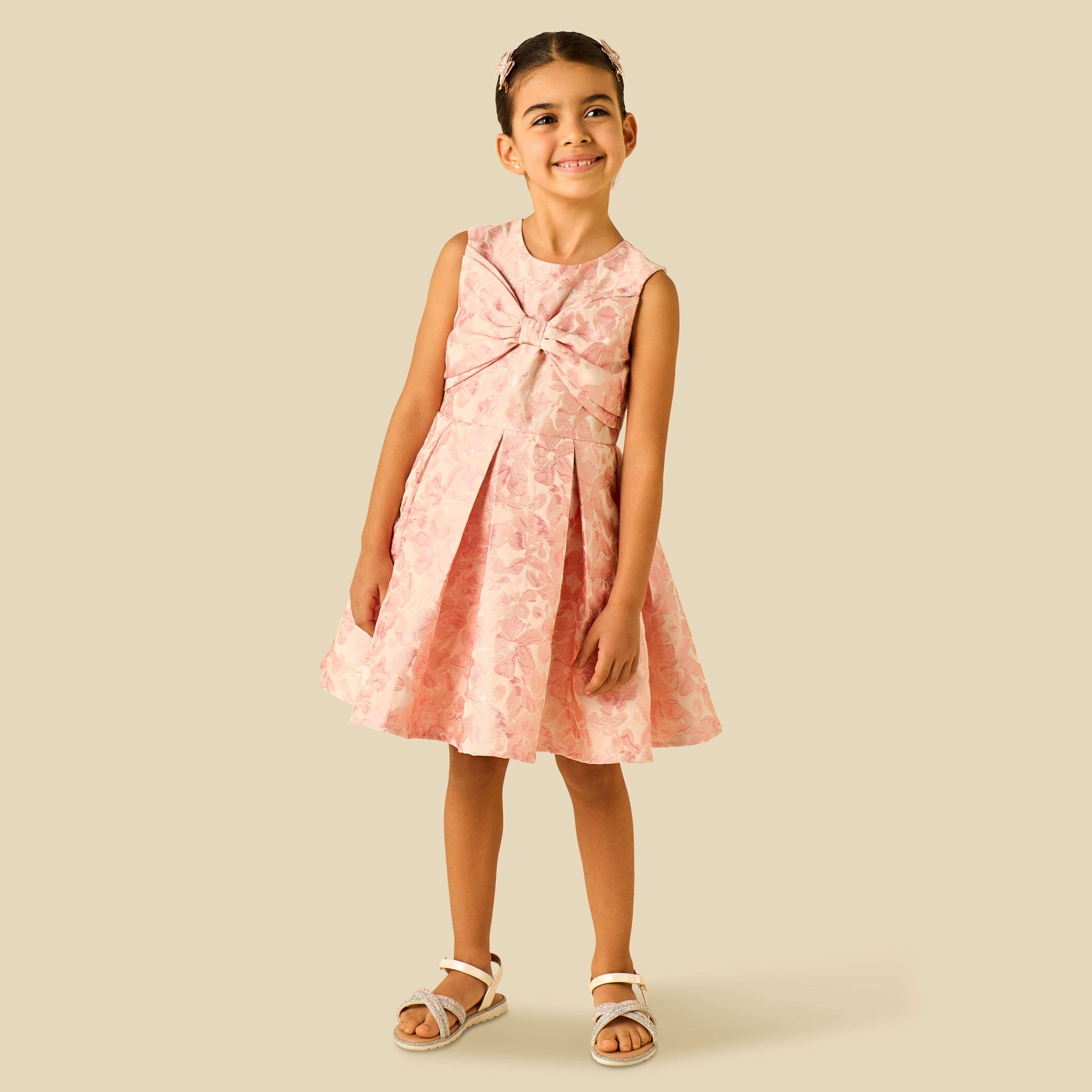 Juniors Round Neck Sleeveless Dress with Floral Print-girls-clothing-dressesandjumpsuits-image-2