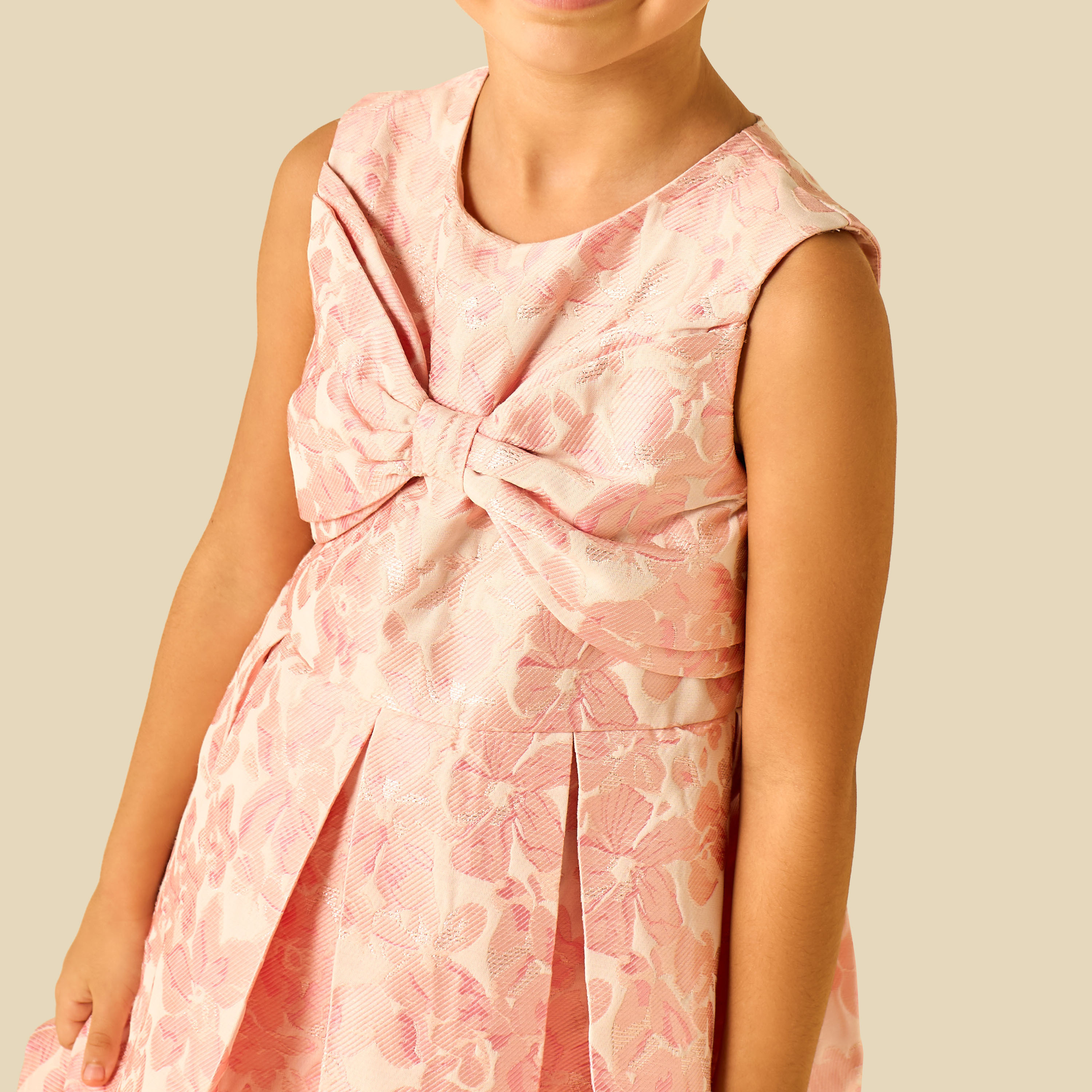 Juniors Round Neck Sleeveless Dress with Floral Print-girls-clothing-dressesandjumpsuits-image-4