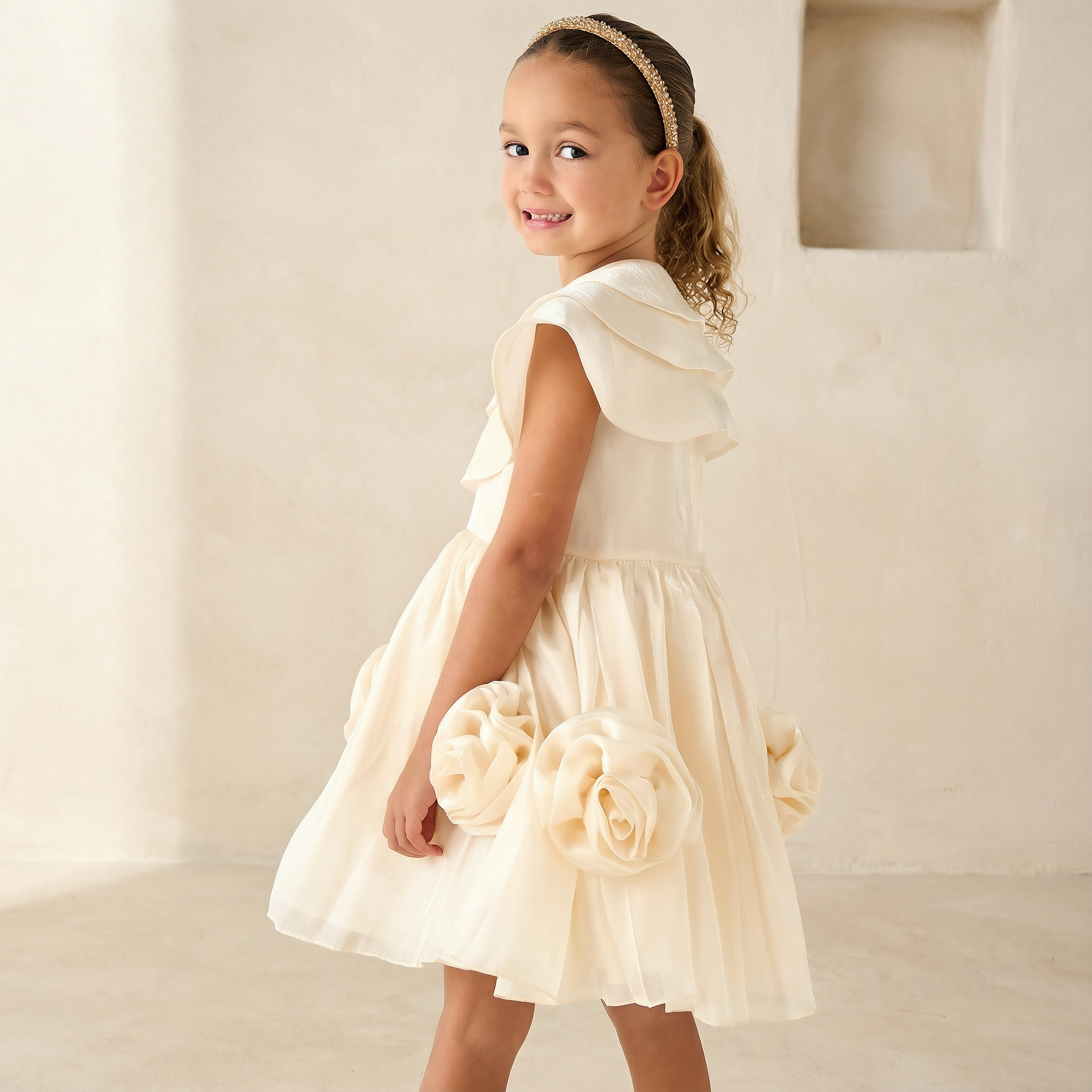 Juniors Round Neck Sleeveless Dress with Cape-girls-clothing-dressesandjumpsuits-image-2