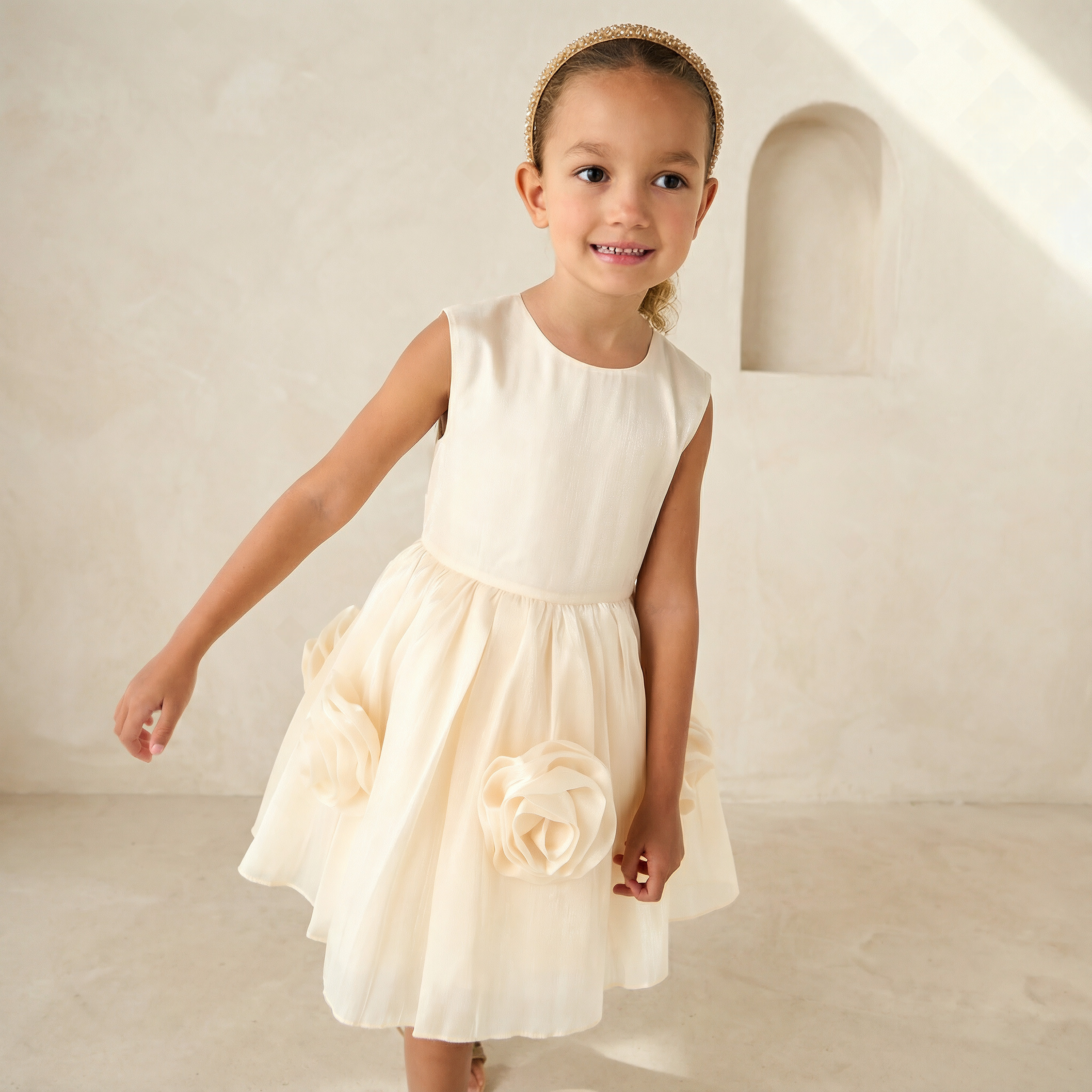 Juniors Round Neck Sleeveless Dress with Cape-girls-clothing-dressesandjumpsuits-image-3