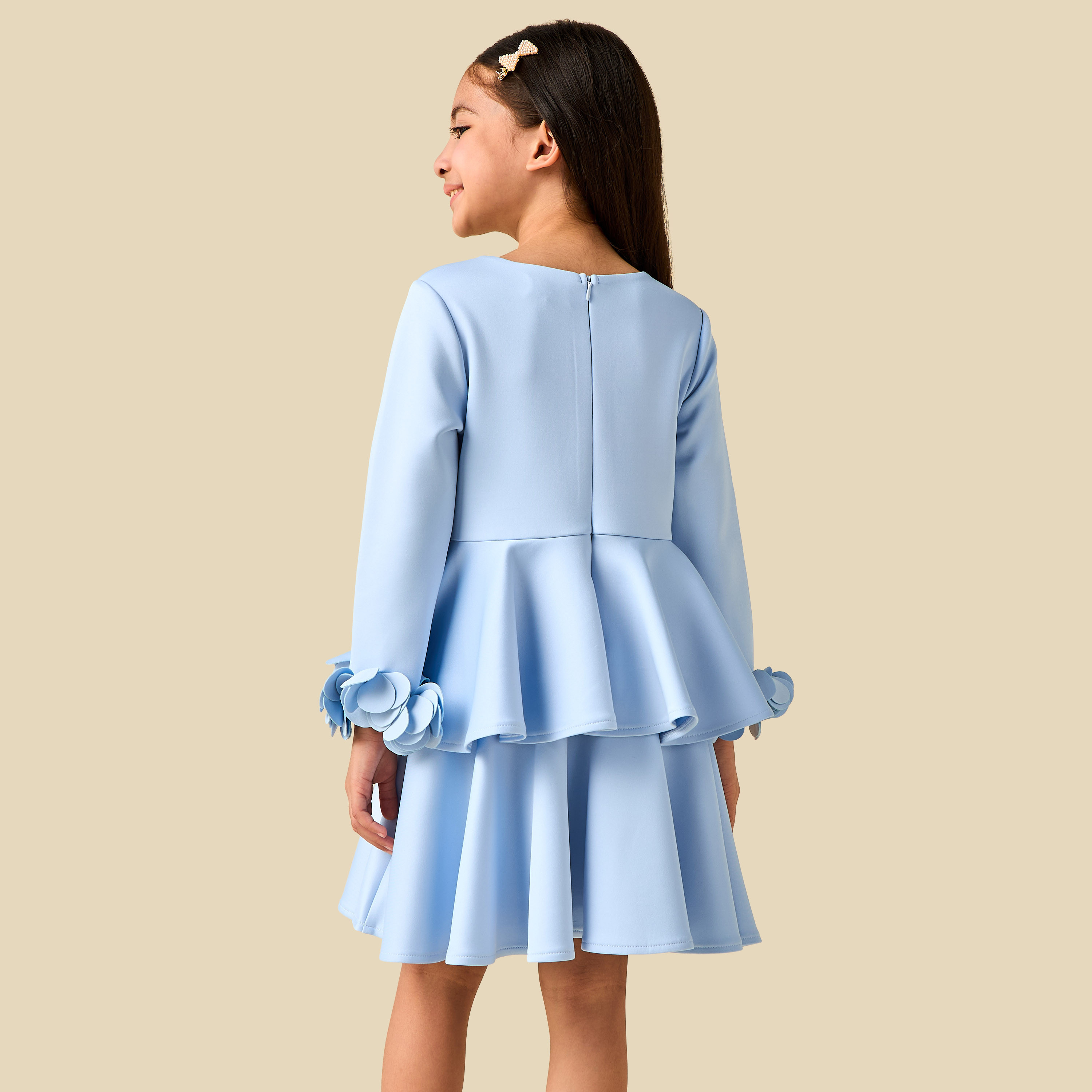 Juniors Round Neck Long Sleeves Tiered Dress with Ruffle Detail-girls-clothing-dressesandjumpsuits-image-4