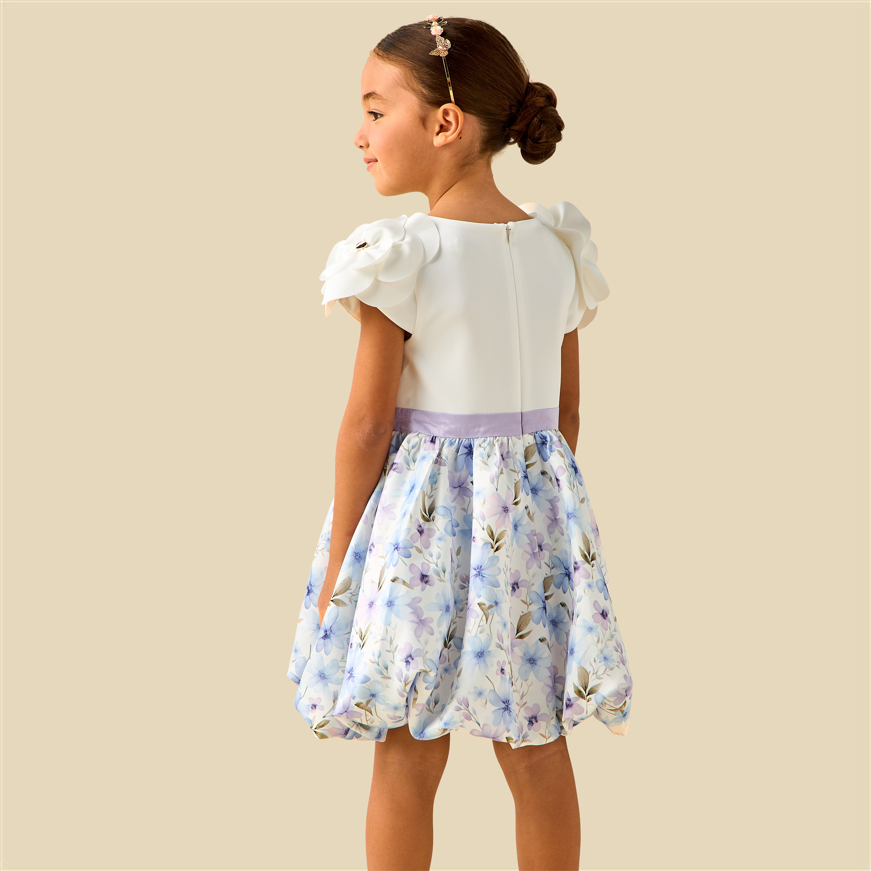 Juniors Round Neck Short Sleeves Balloon Dress and Crossbody Bag with Floral Print-girls-clothing-dressesandjumpsuits-image-4
