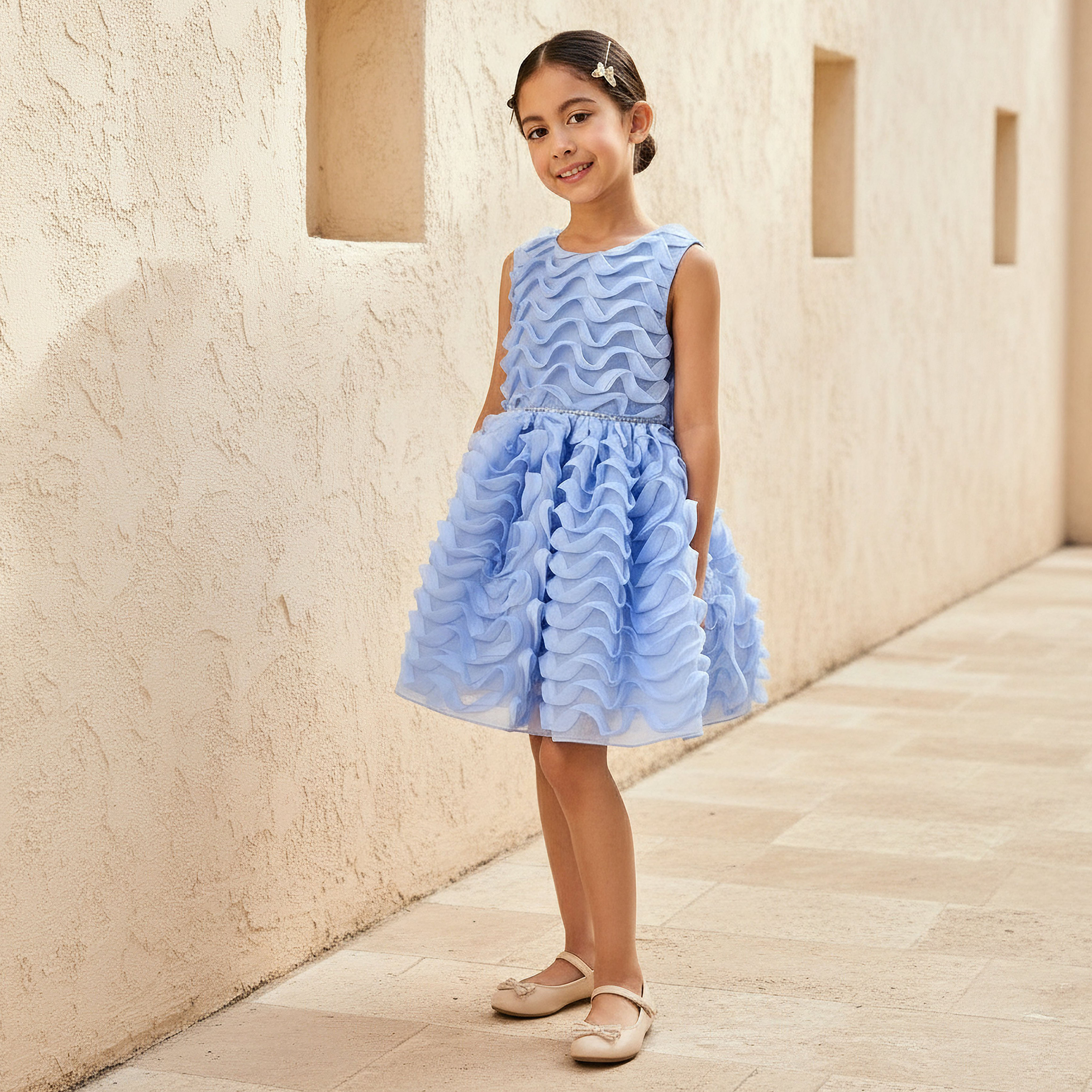 Juniors Round Neck Sleeveless Dress with Ruffle Detail-girls-clothing-dressesandjumpsuits-image-2