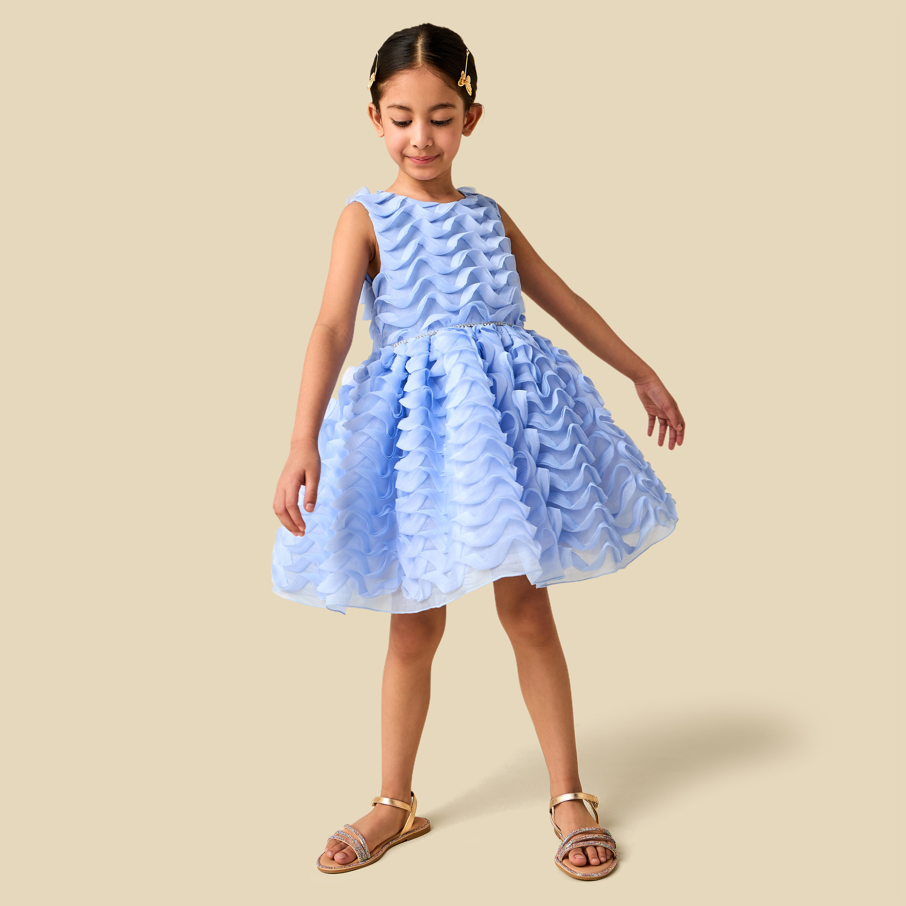 Juniors Round Neck Sleeveless Dress with Ruffle Detail-girls-clothing-dressesandjumpsuits-image-3