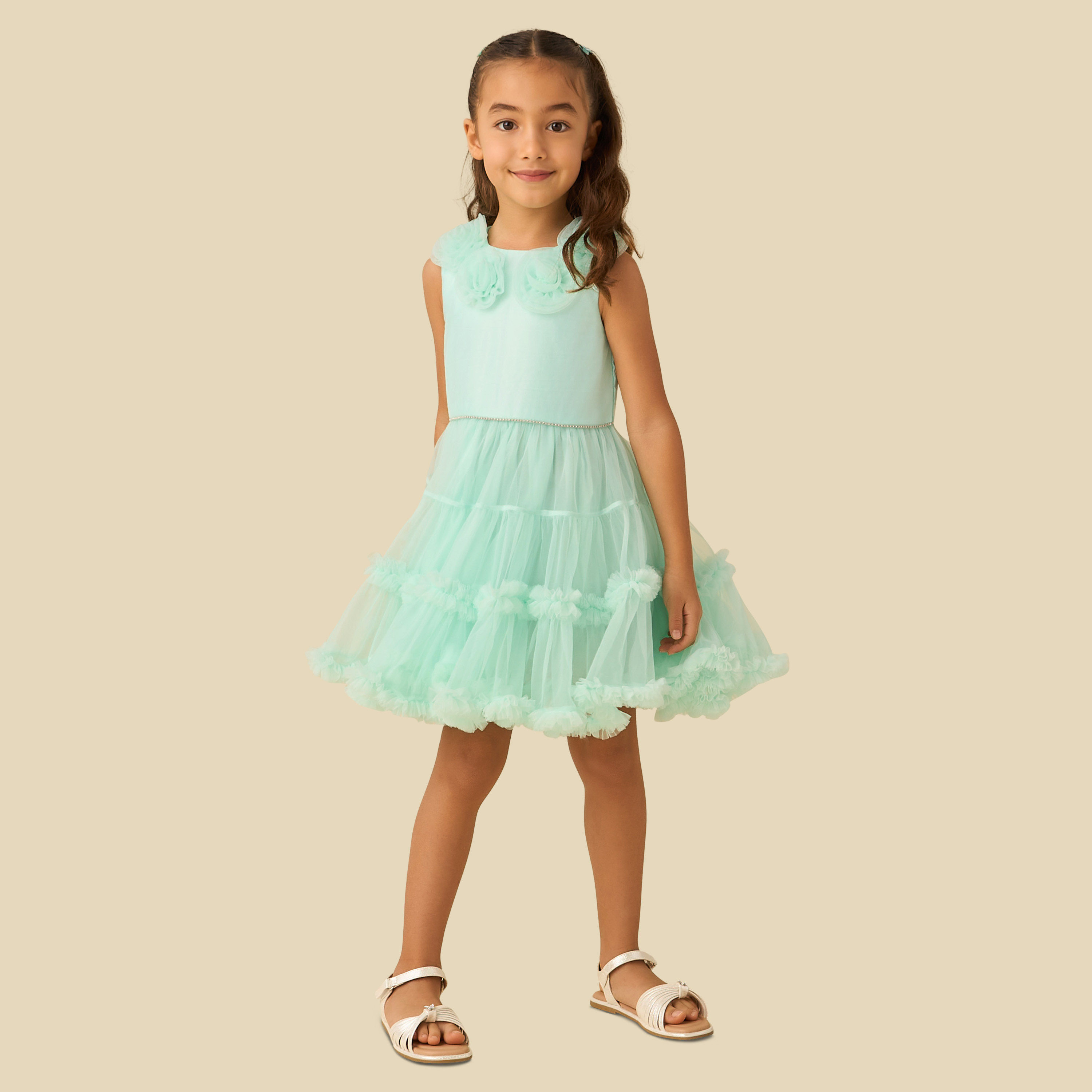 Juniors Round Neck Sleeveless Tiered Prom Dress with Floral Applique-girls-clothing-dressesandjumpsuits-image-2