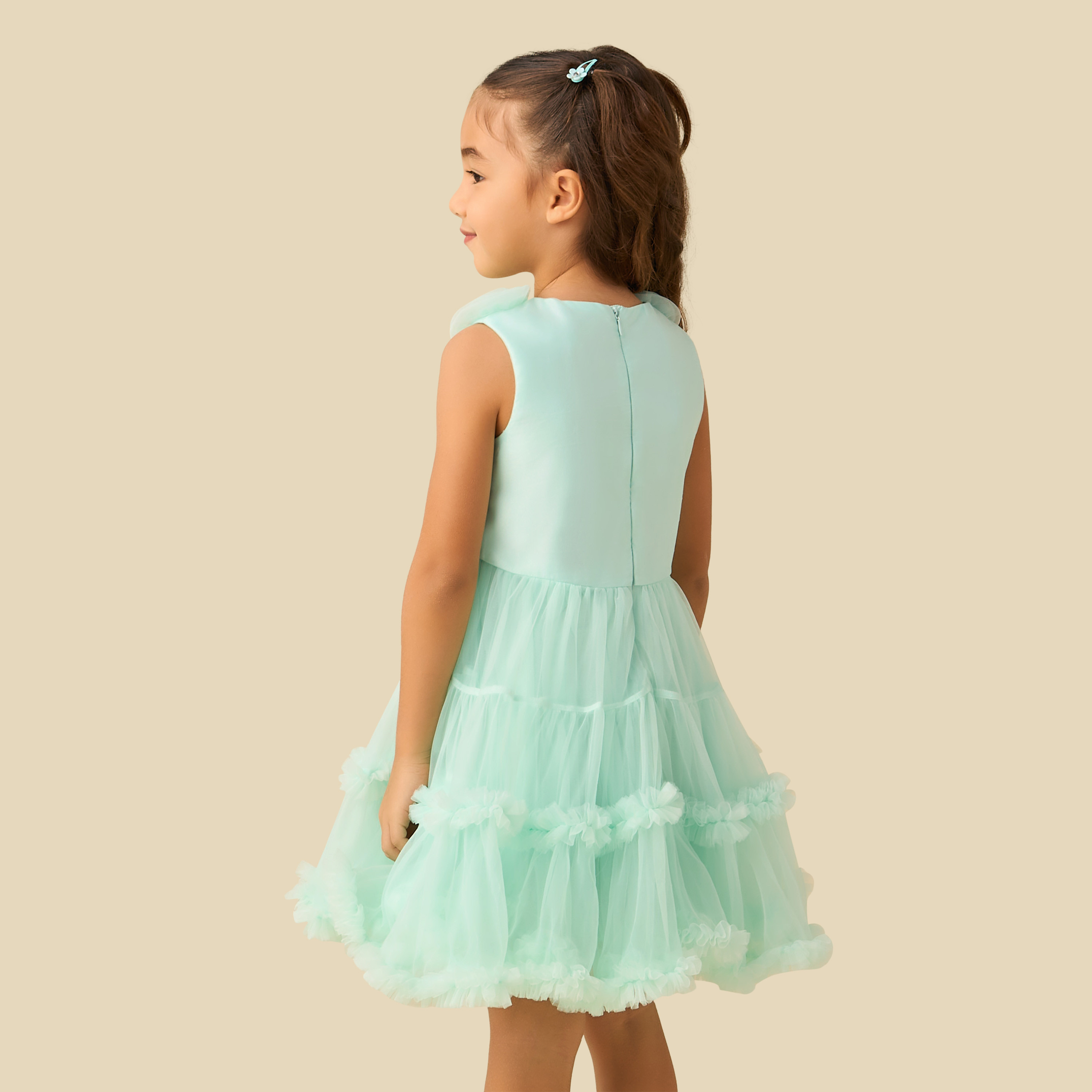 Juniors Round Neck Sleeveless Tiered Prom Dress with Floral Applique-girls-clothing-dressesandjumpsuits-image-3