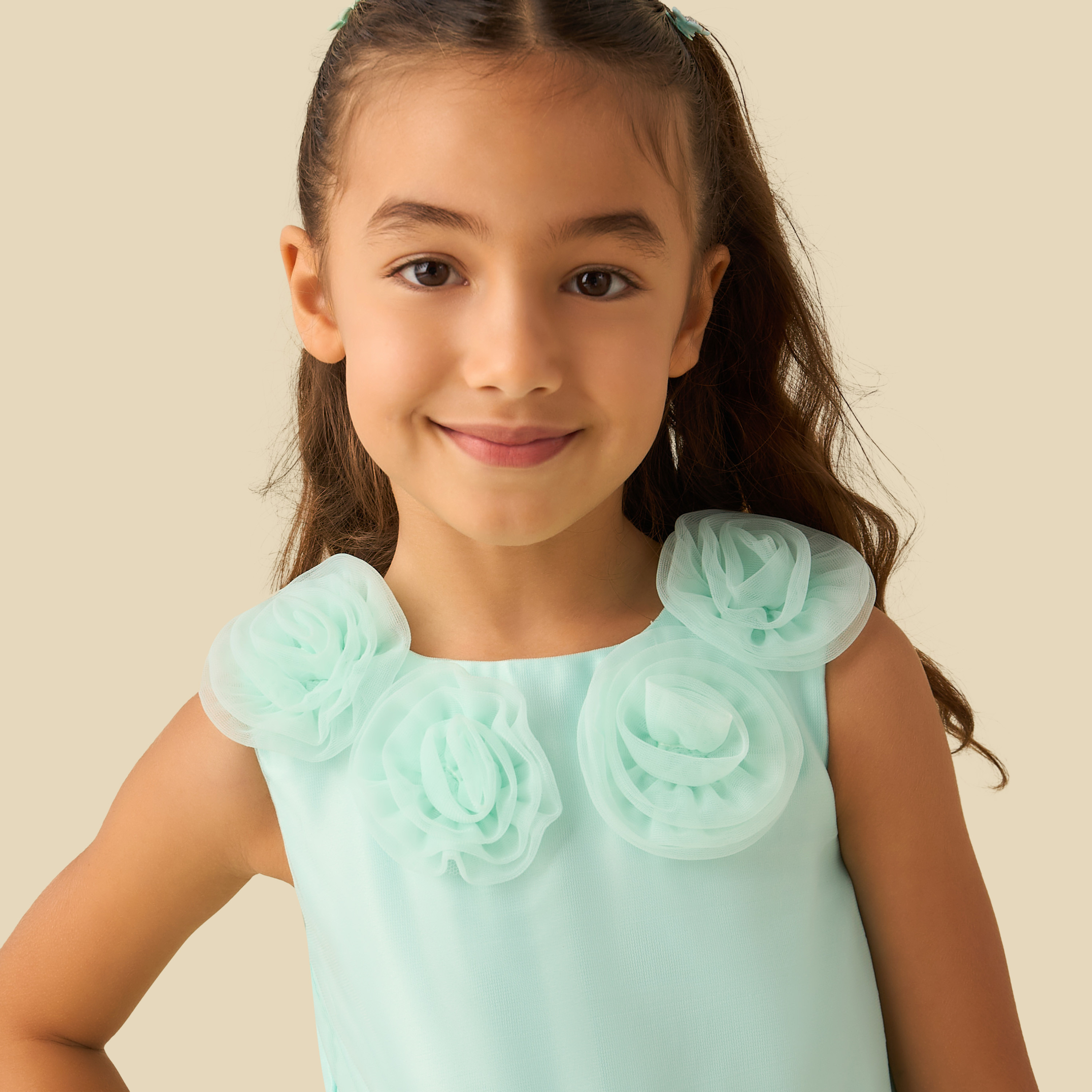 Juniors Round Neck Sleeveless Tiered Prom Dress with Floral Applique-girls-clothing-dressesandjumpsuits-image-4