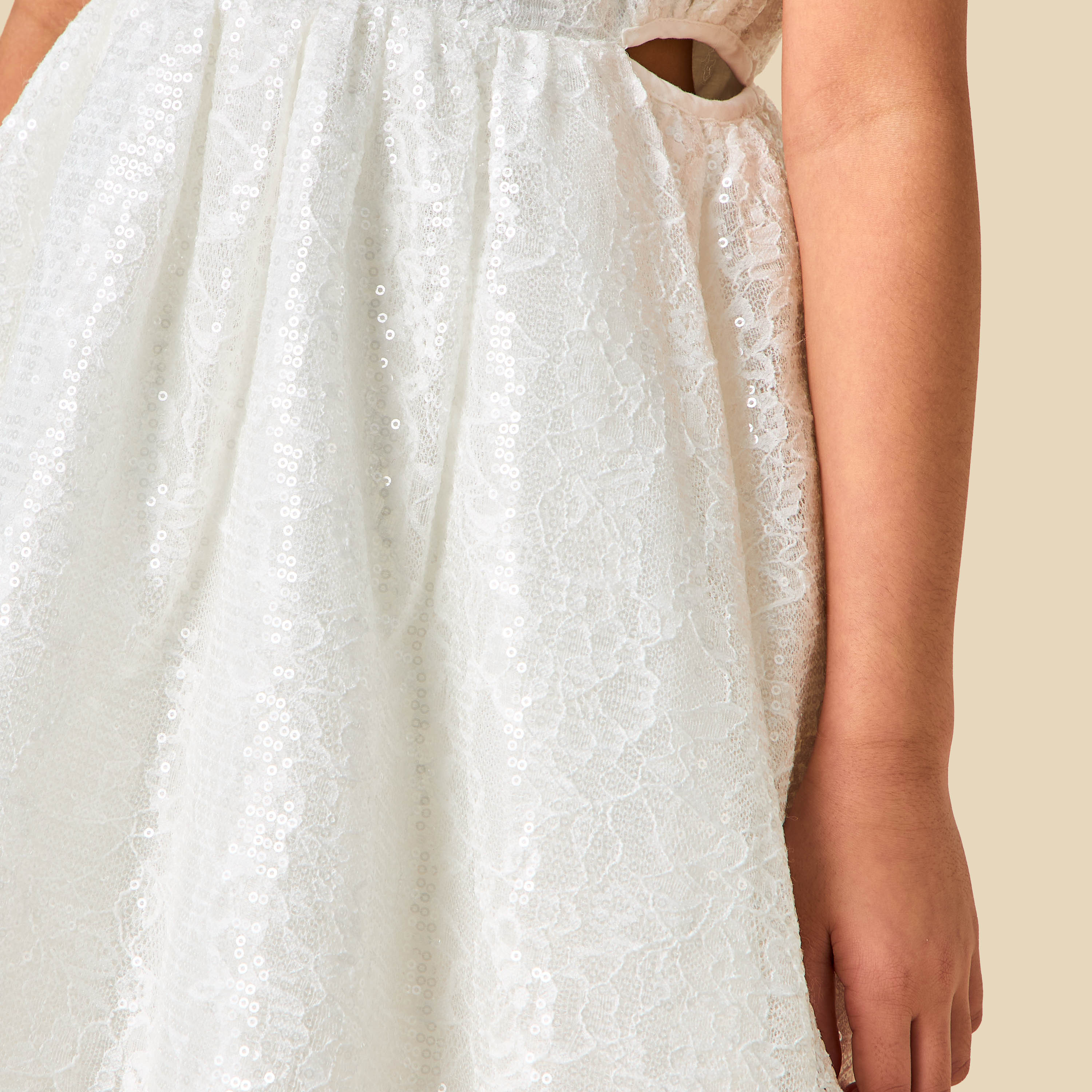Juniors Round Neck Short Sleeves A-line Dress with Sequin Embellishments-girls-clothing-dressesandjumpsuits-image-5