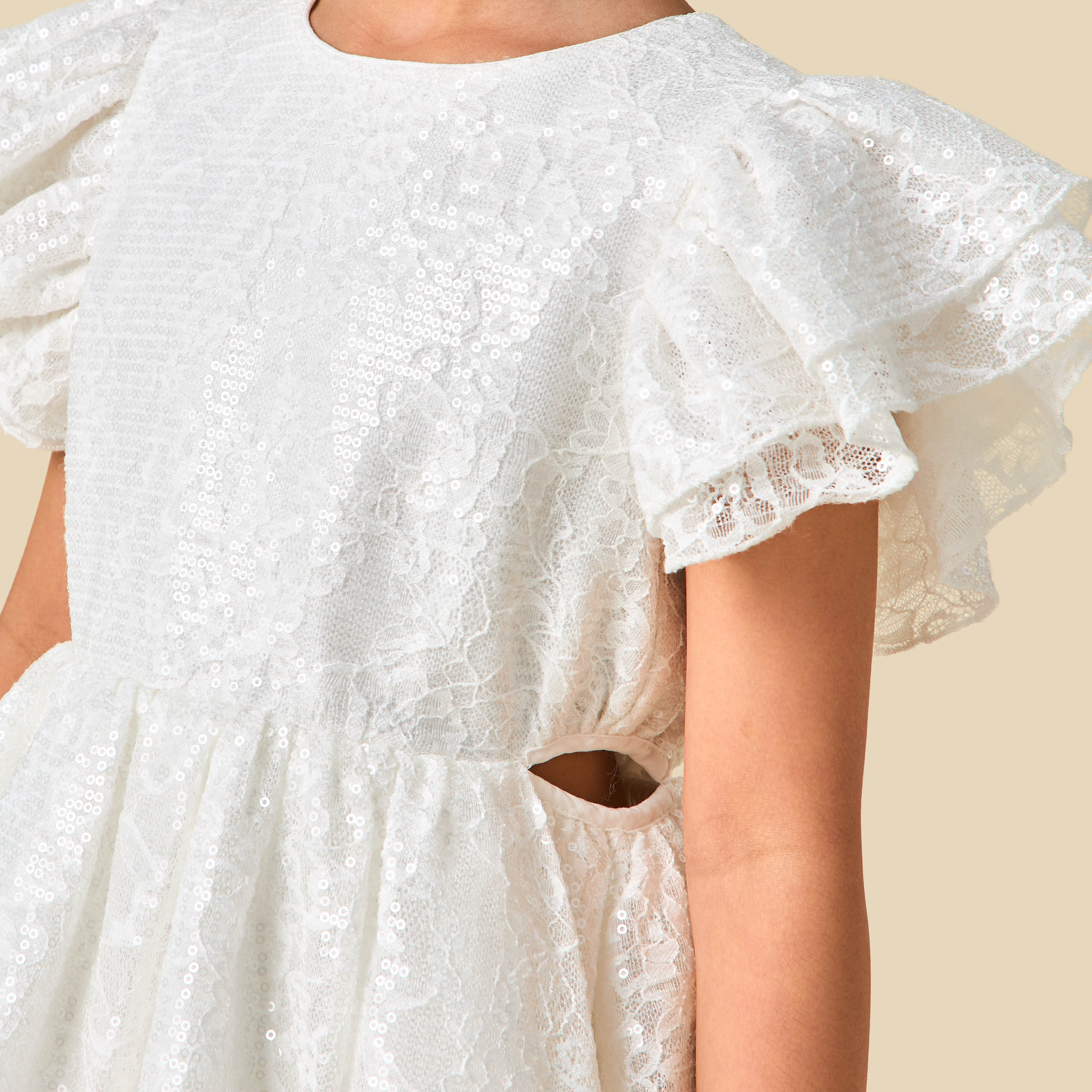 Juniors Round Neck Short Sleeves A-line Dress with Sequin Embellishments-girls-clothing-dressesandjumpsuits-image-6