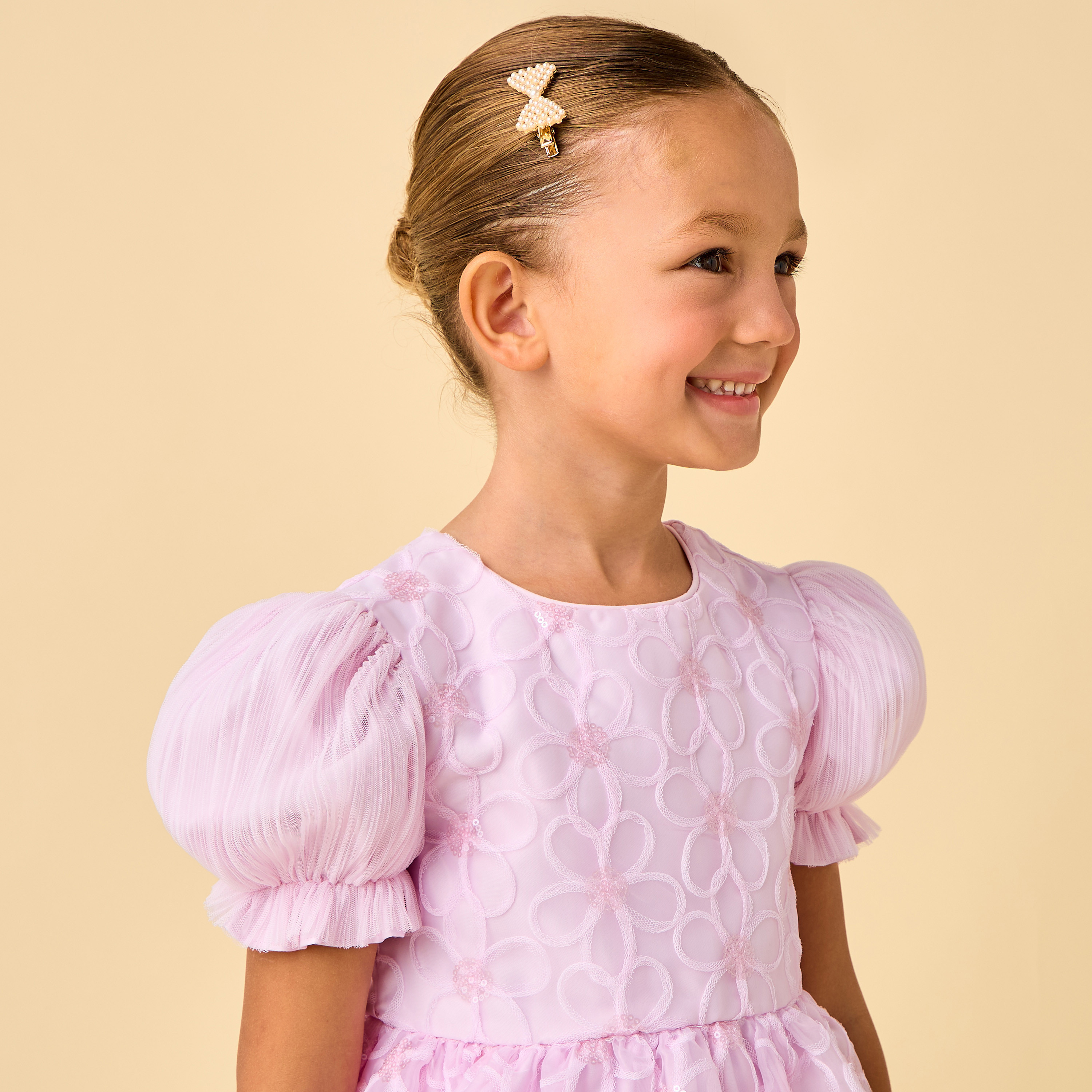 Juniors Round Neck Puff Sleeves Knee Length A-line Prom Dress with Floral Embroidery-girls-clothing-dressesandjumpsuits-image-5