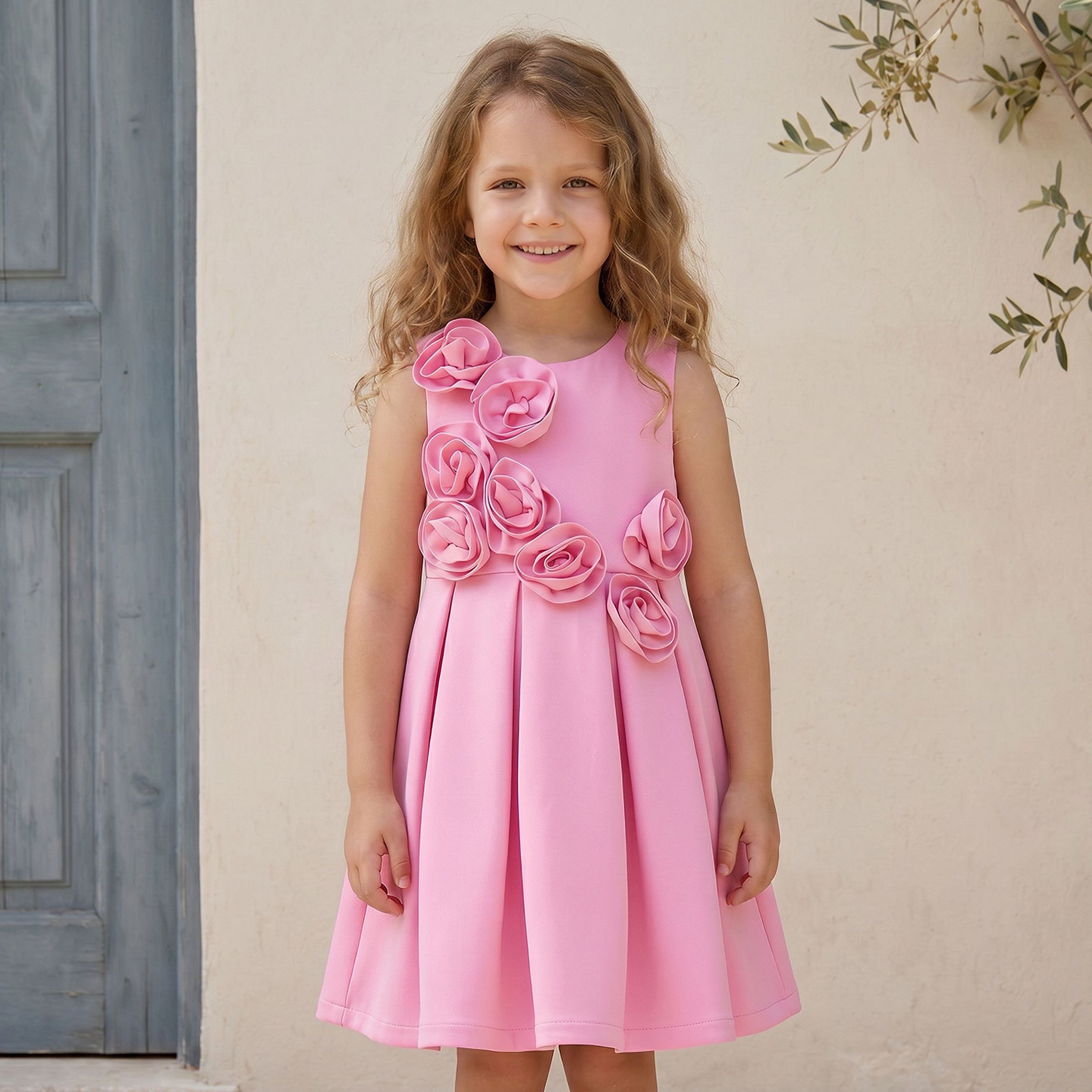 Juniors Round Neck Sleeveless Knee Length Prom Dress with Floral Applique-girls-clothing-dressesandjumpsuits-image-5