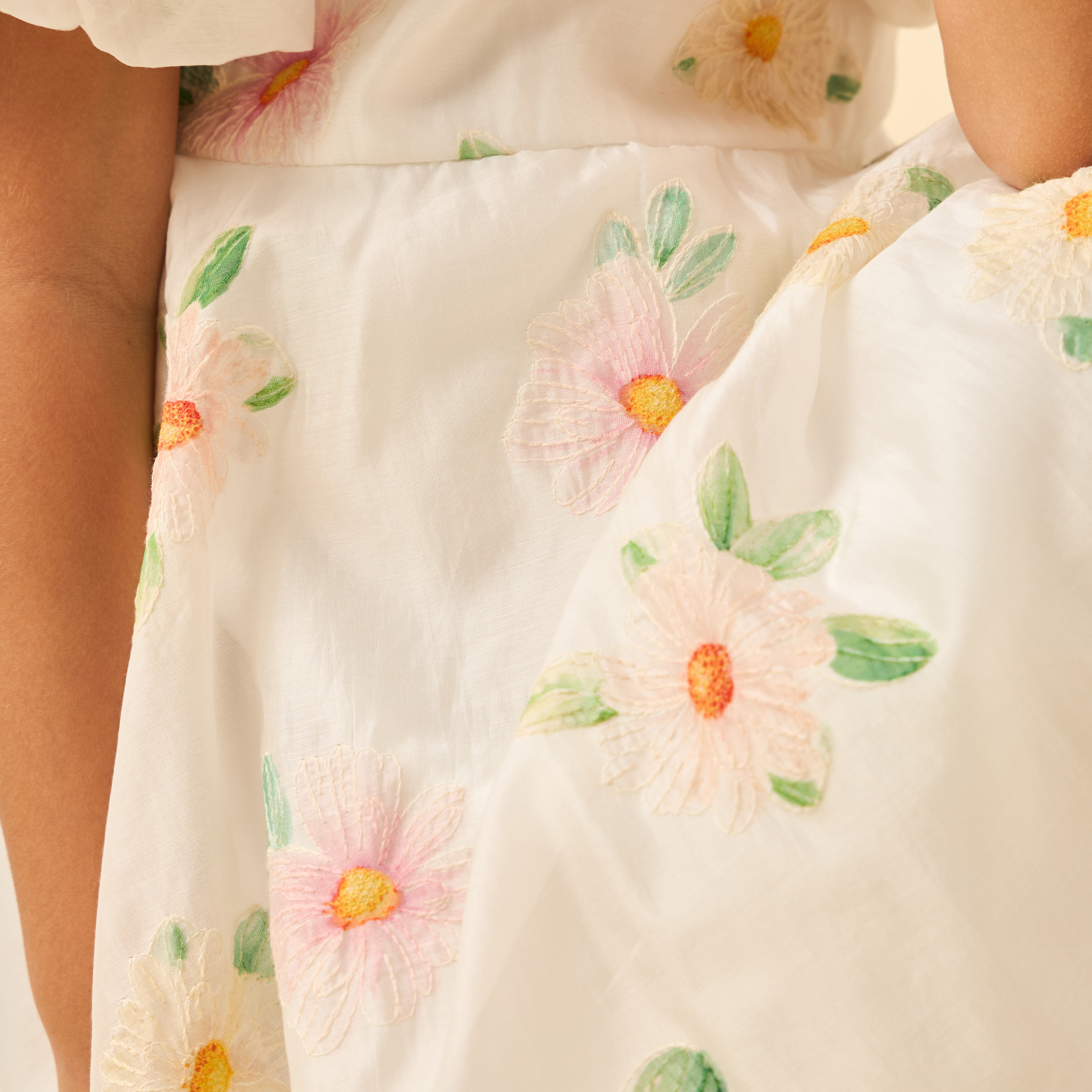 Juniors Round Neck Short Sleeves Knee Length A-line Dress with Floral Embroidery-girls-clothing-dressesandjumpsuits-image-6