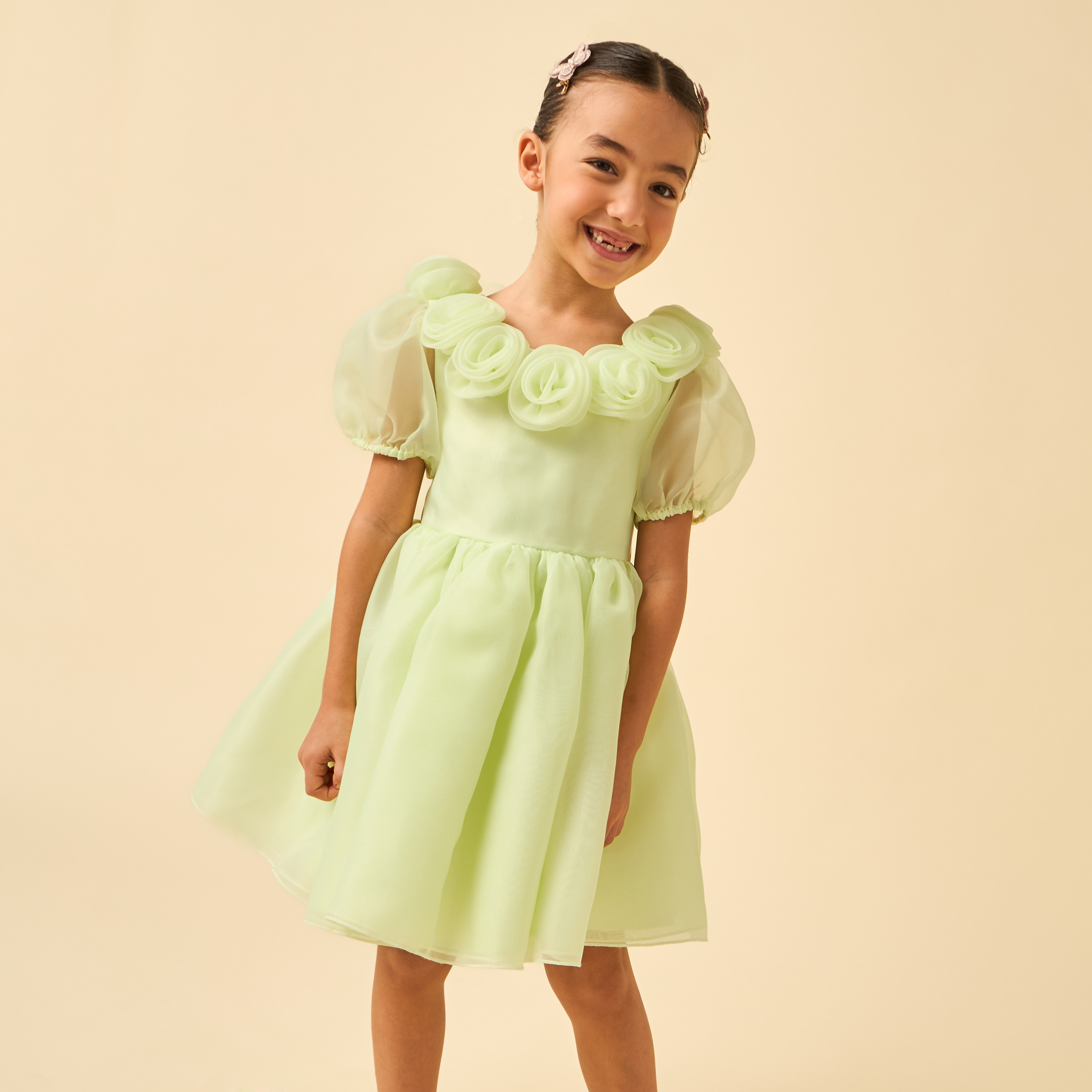 Juniors Round Neck Short Sleeves Dress with Floral Applique-girls-clothing-dressesandjumpsuits-image-2