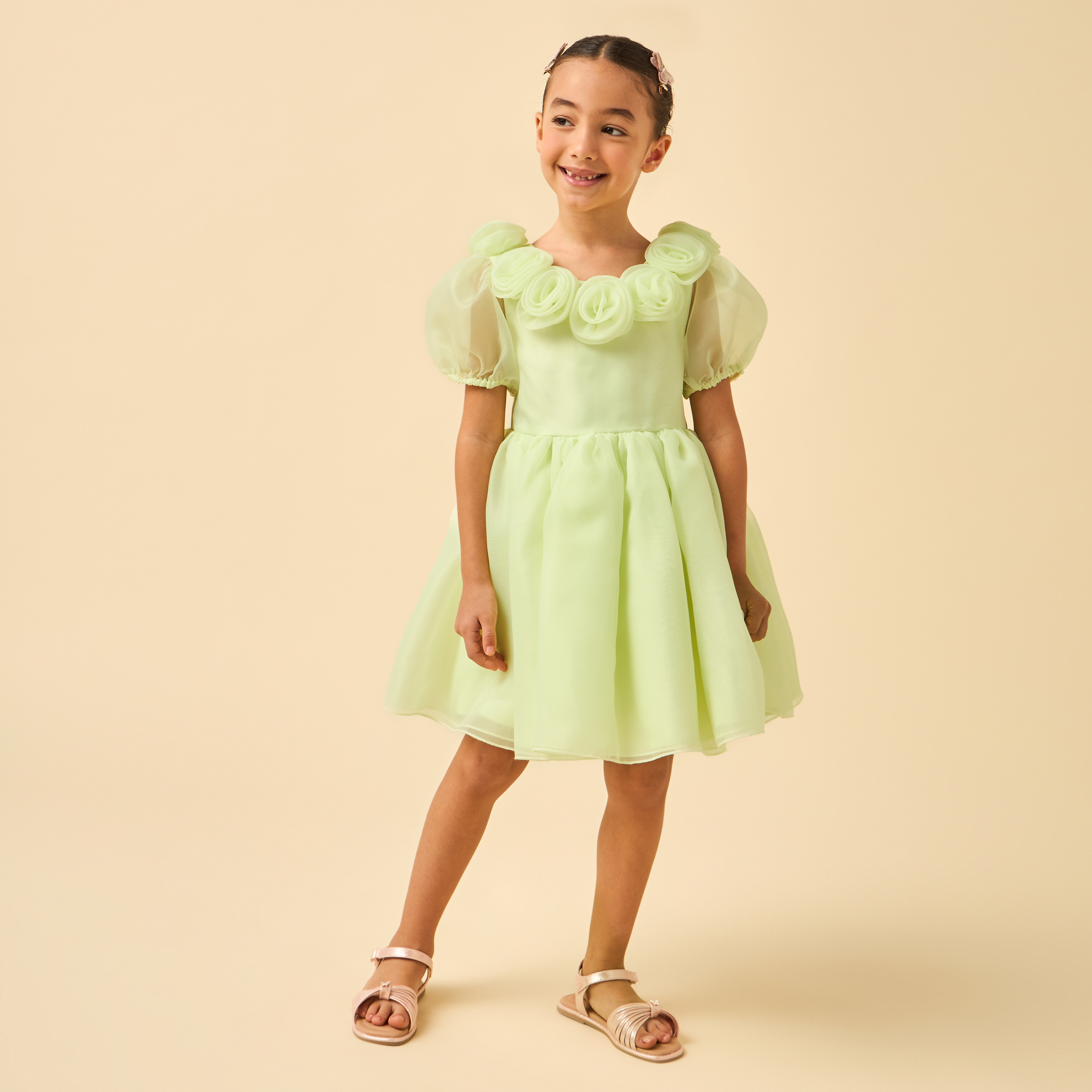Juniors Round Neck Short Sleeves Dress with Floral Applique-girls-clothing-dressesandjumpsuits-image-3