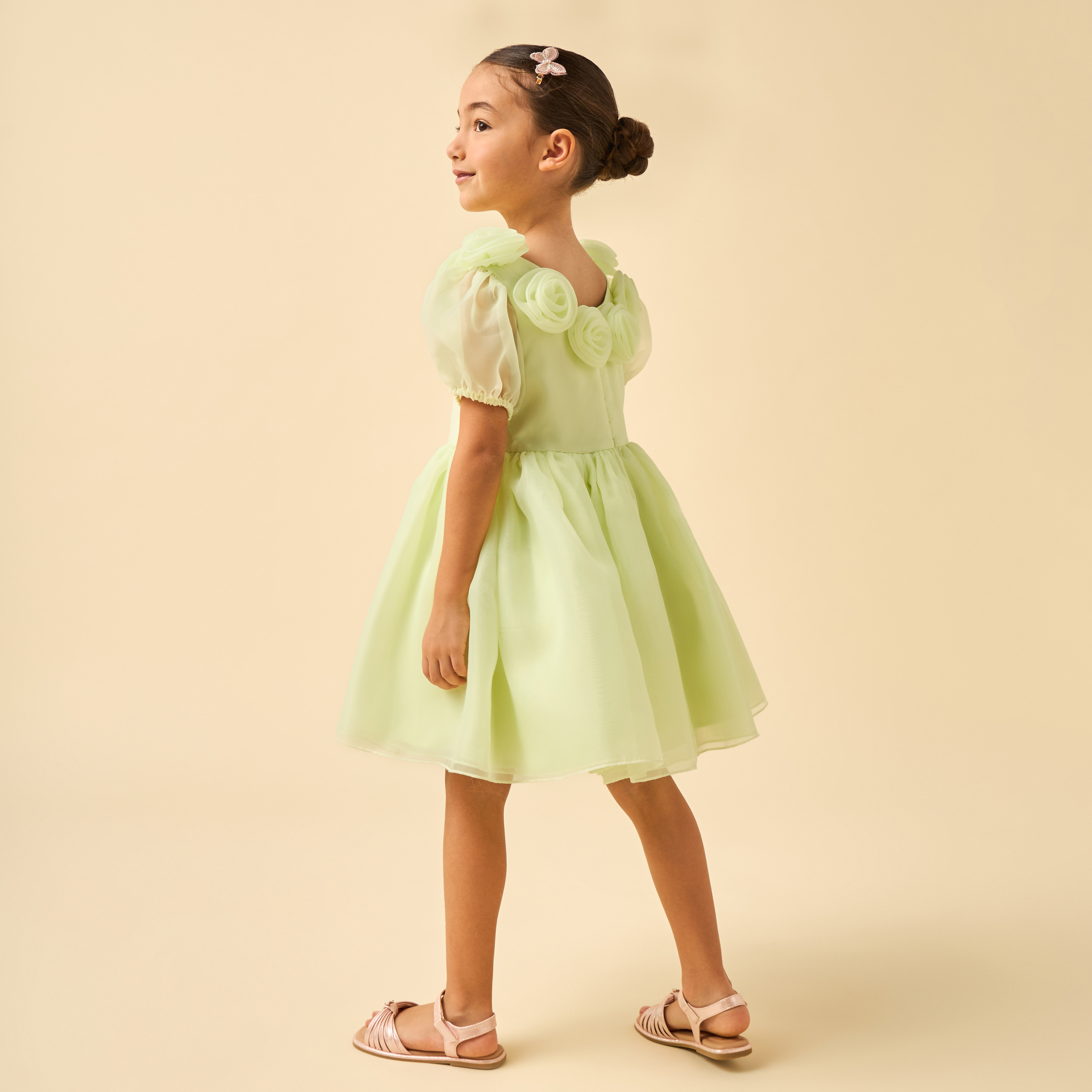 Juniors Round Neck Short Sleeves Dress with Floral Applique-girls-clothing-dressesandjumpsuits-image-4