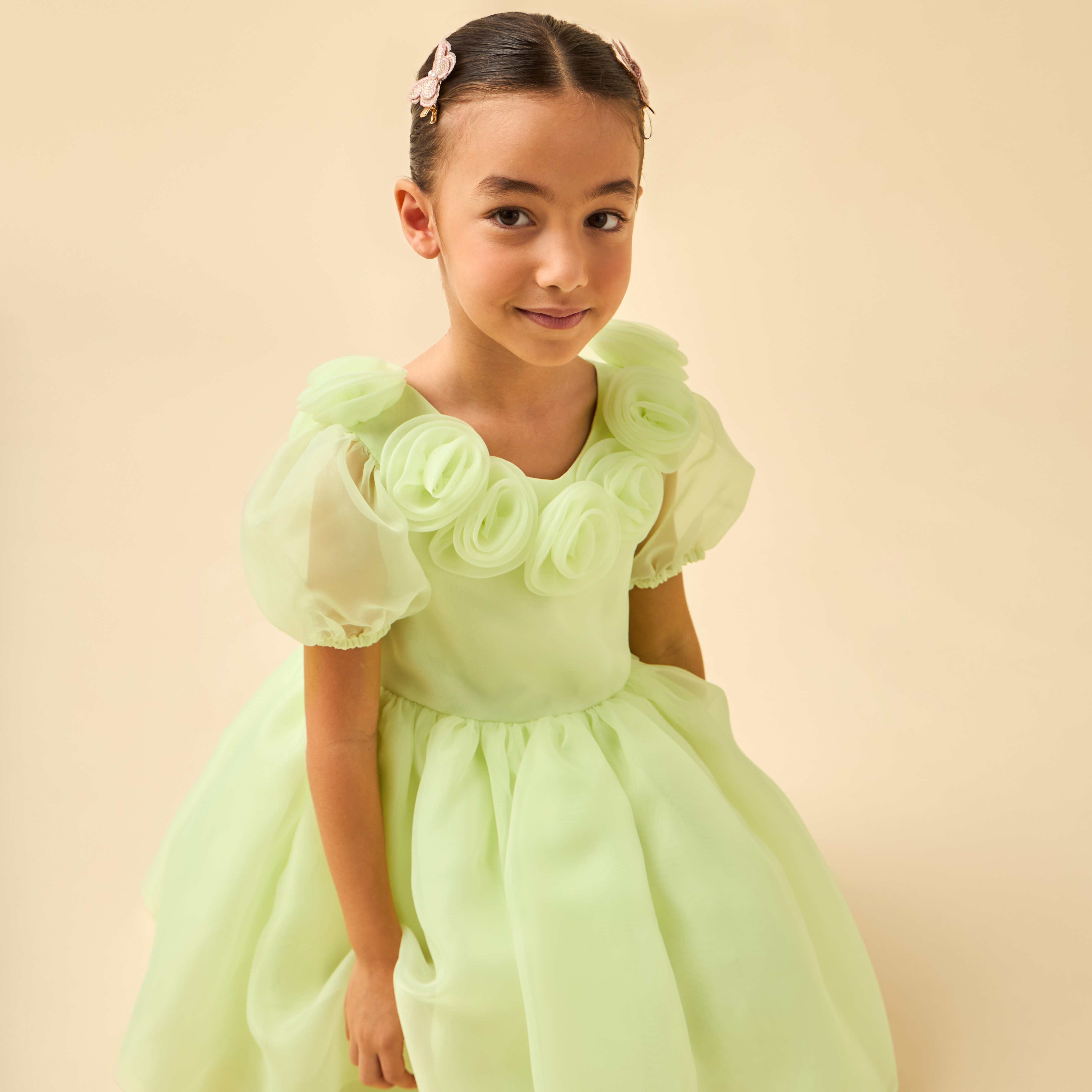Juniors Round Neck Short Sleeves Dress with Floral Applique-girls-clothing-dressesandjumpsuits-image-5