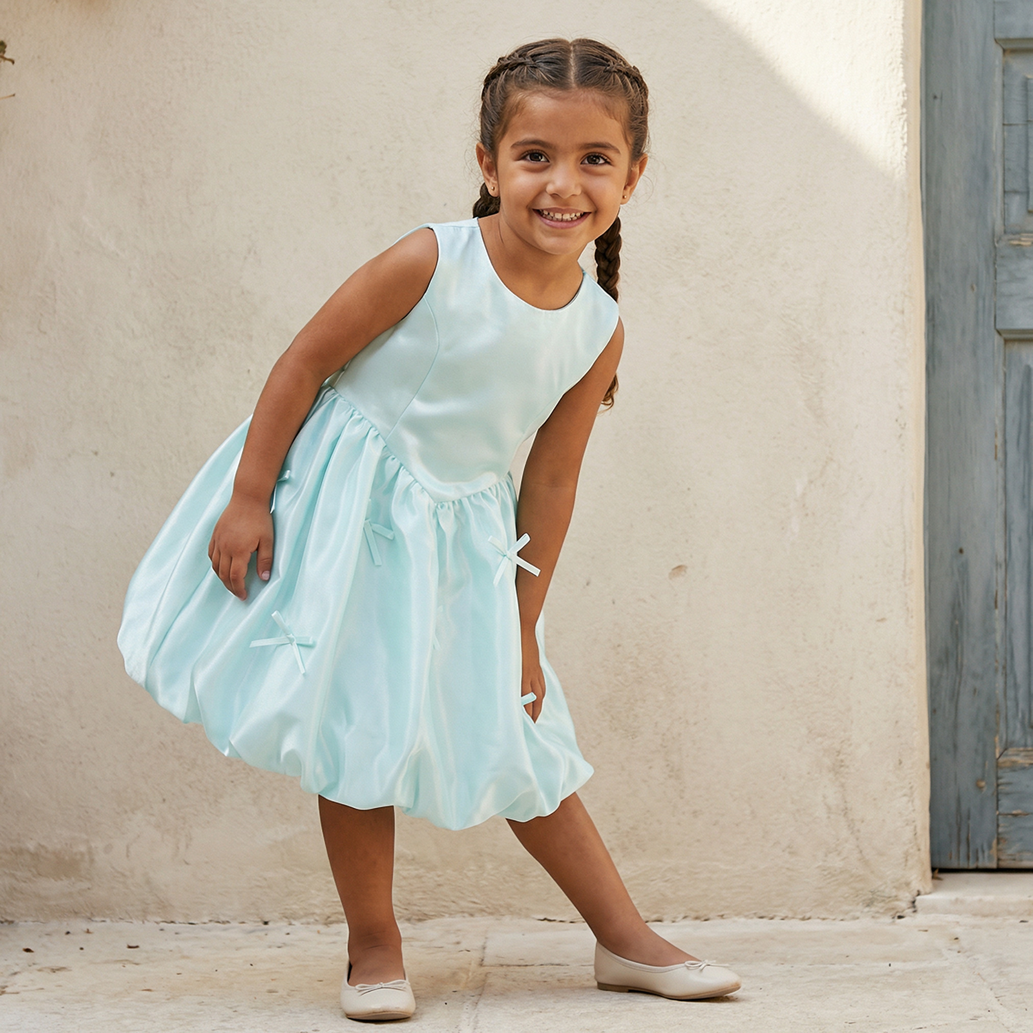 Juniors Round Neck Sleeveless Knee Length A-line Dress with Bow Accent-girls-clothing-dressesandjumpsuits-image-1