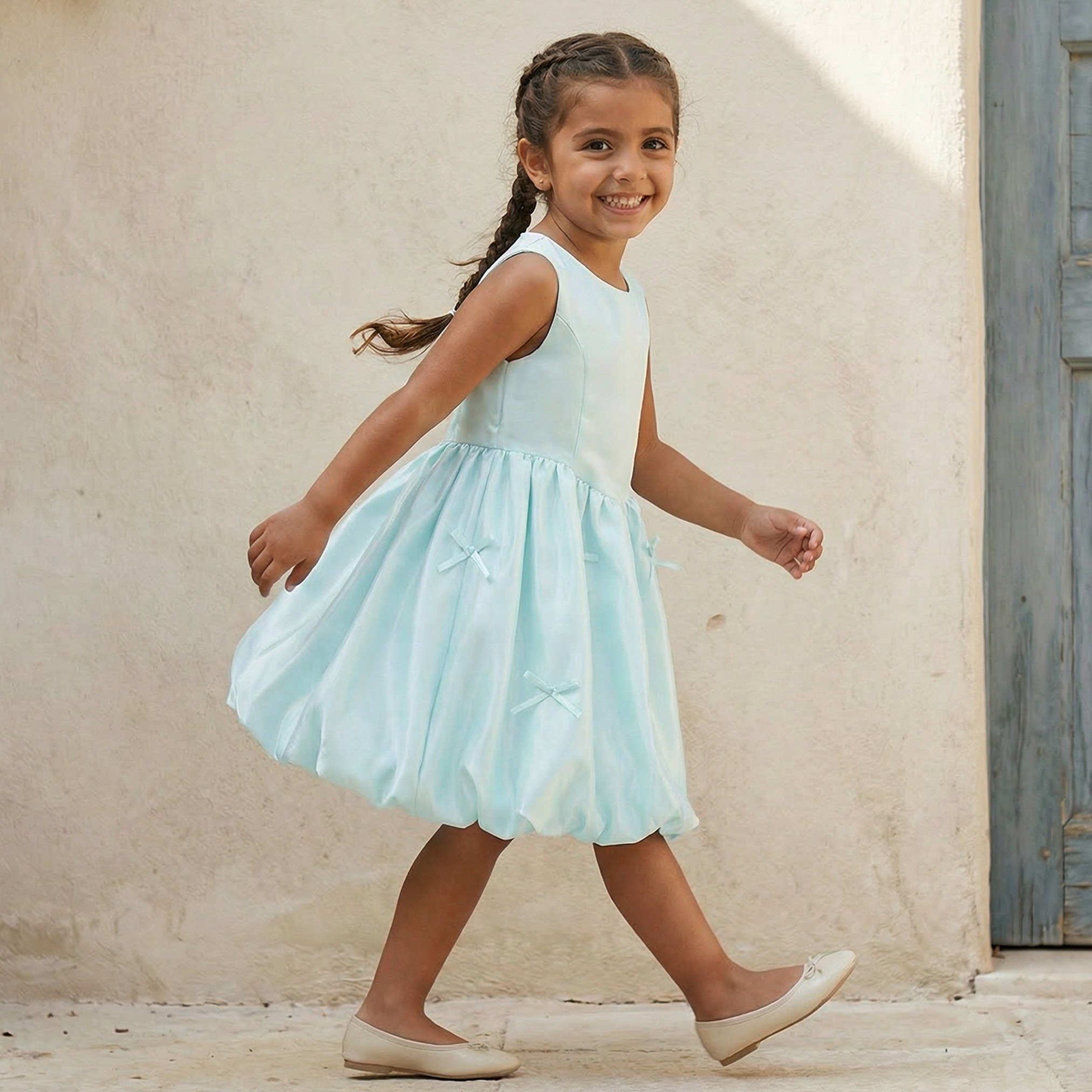 Juniors Round Neck Sleeveless Knee Length A-line Dress with Bow Accent-girls-clothing-dressesandjumpsuits-image-2