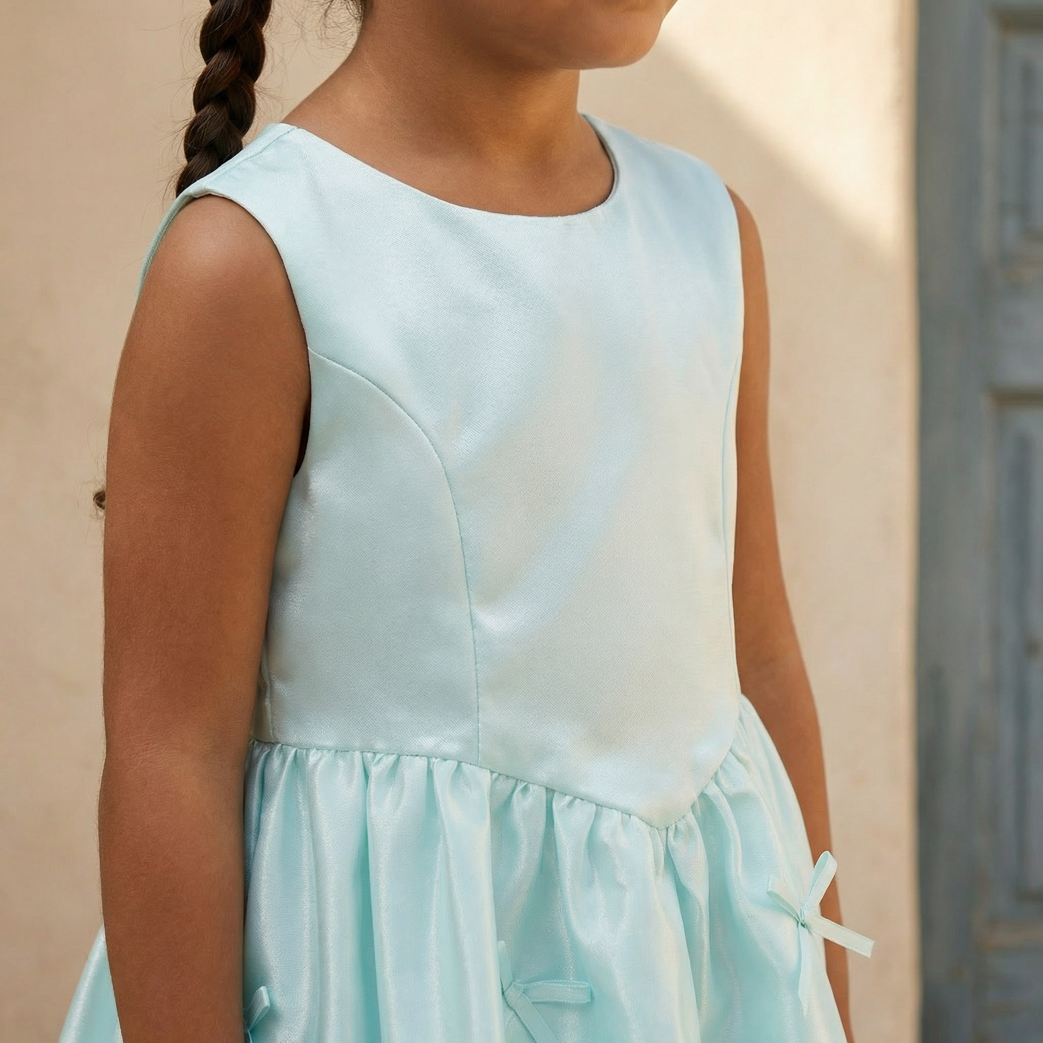 Juniors Round Neck Sleeveless Knee Length A-line Dress with Bow Accent-girls-clothing-dressesandjumpsuits-image-3