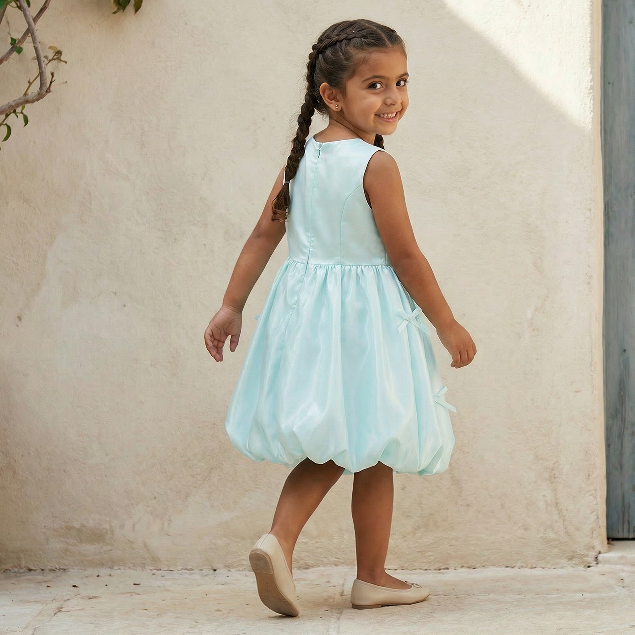 Juniors Round Neck Sleeveless Knee Length A-line Dress with Bow Accent-girls-clothing-dressesandjumpsuits-image-4