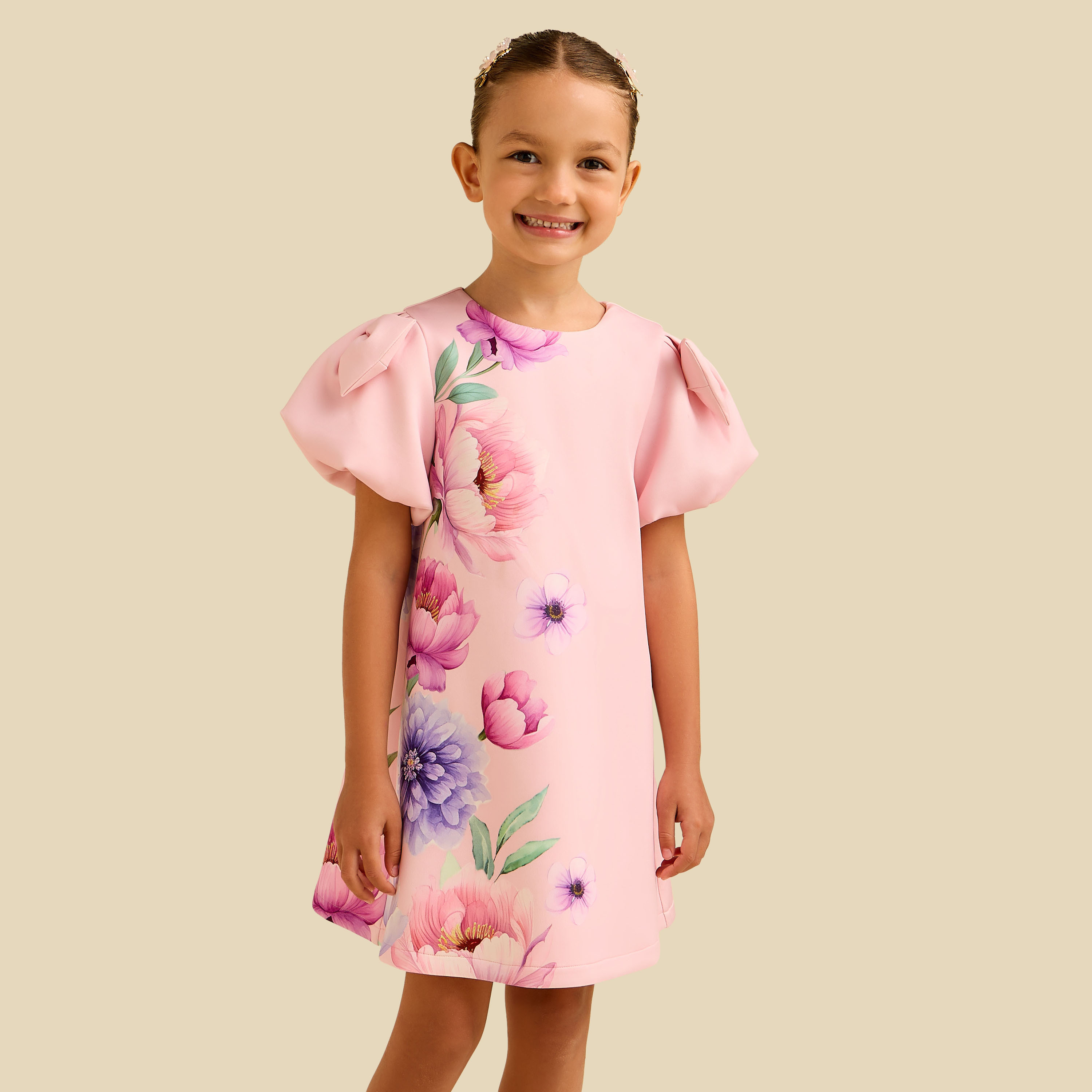 فستان بياقة مستديرة وأكمام قصيرة وطبعات زهرية من جونيورز-girls-clothing-dressesandjumpsuits-image-2