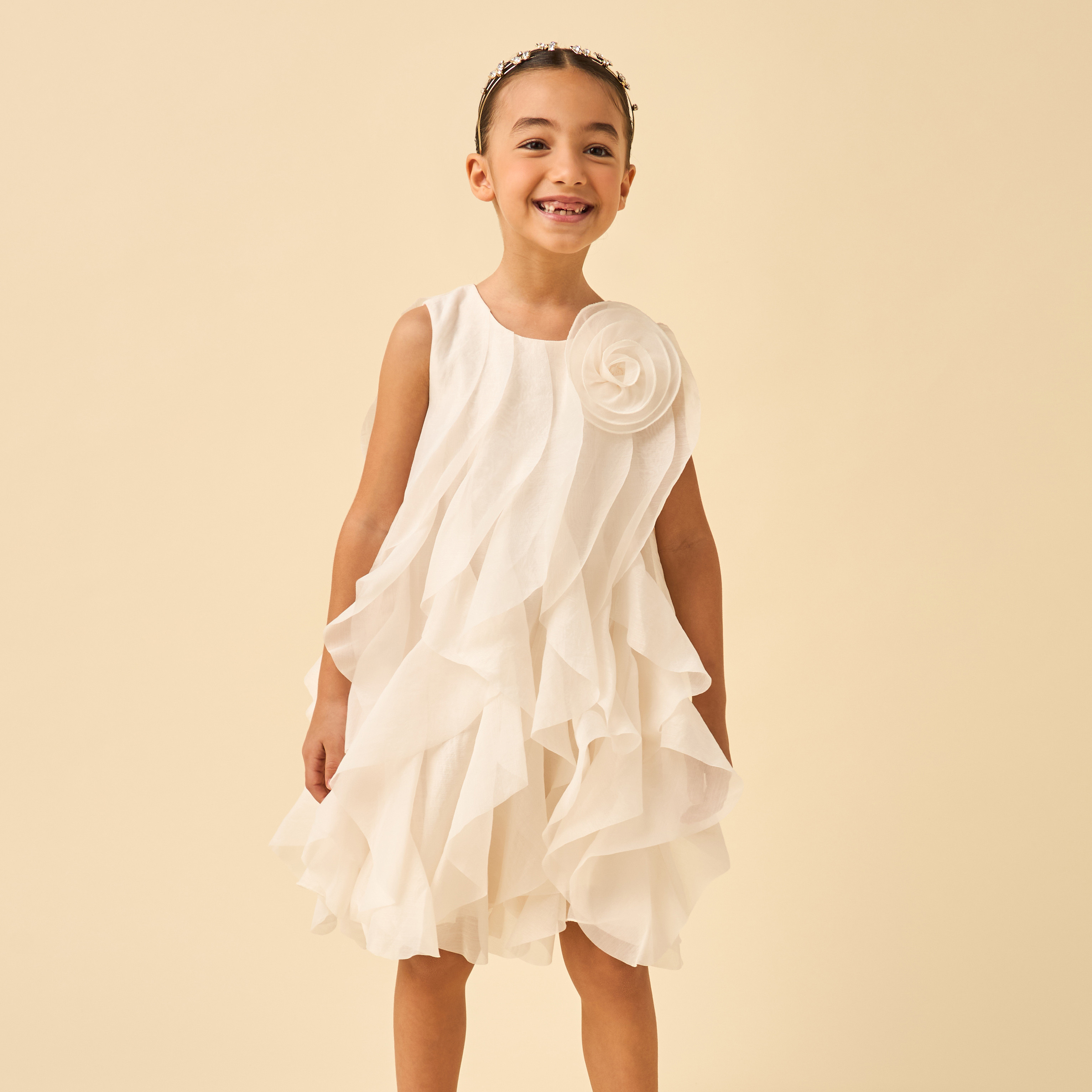 Juniors Round Neck Sleeveless A-line Dress with Ruffle Detail-girls-clothing-dressesandjumpsuits-image-2