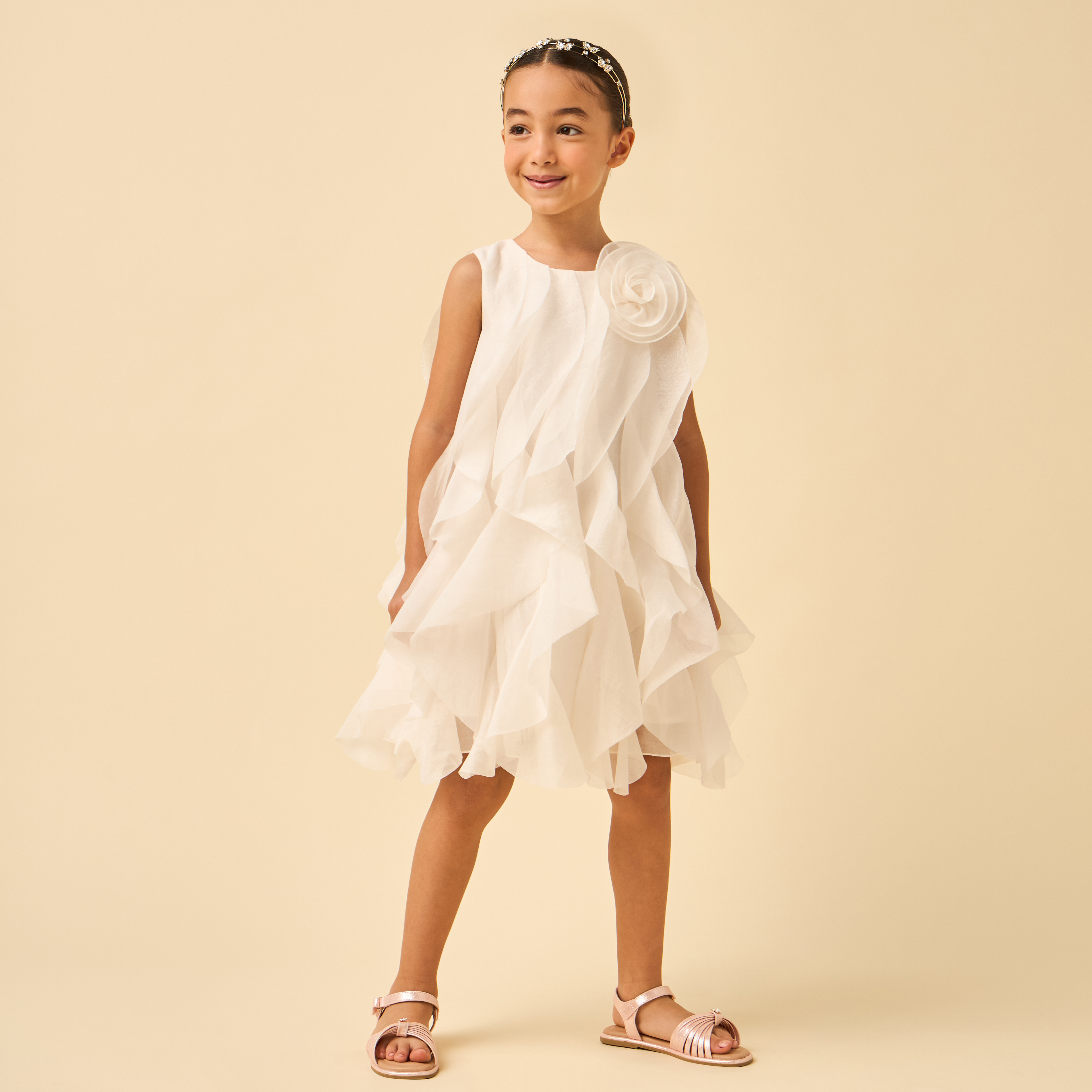 Juniors Round Neck Sleeveless A-line Dress with Ruffle Detail-girls-clothing-dressesandjumpsuits-image-3